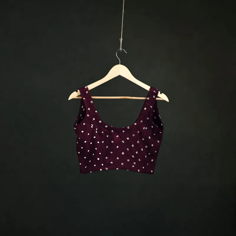 Maroon - Bandhani Tie-Dye Cotton Sleeveless Readymade Blouse 12 made by Itokri