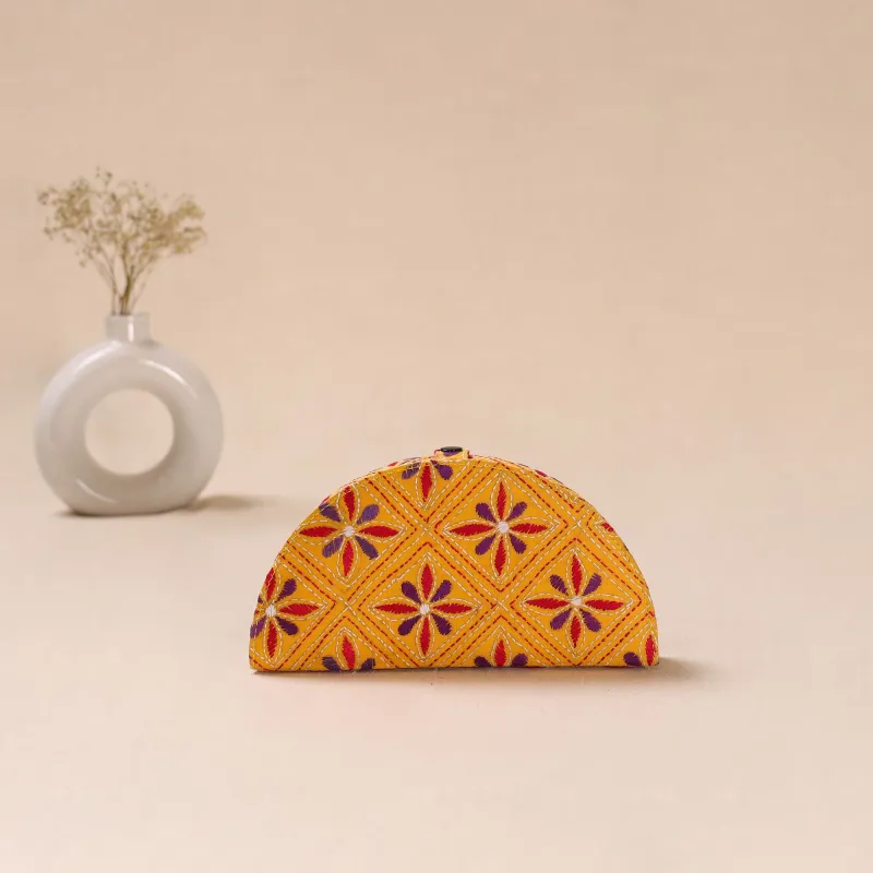 Yellow - Bengal Kantha Work Handcrafted Jewellery Box 06 made by Itokri