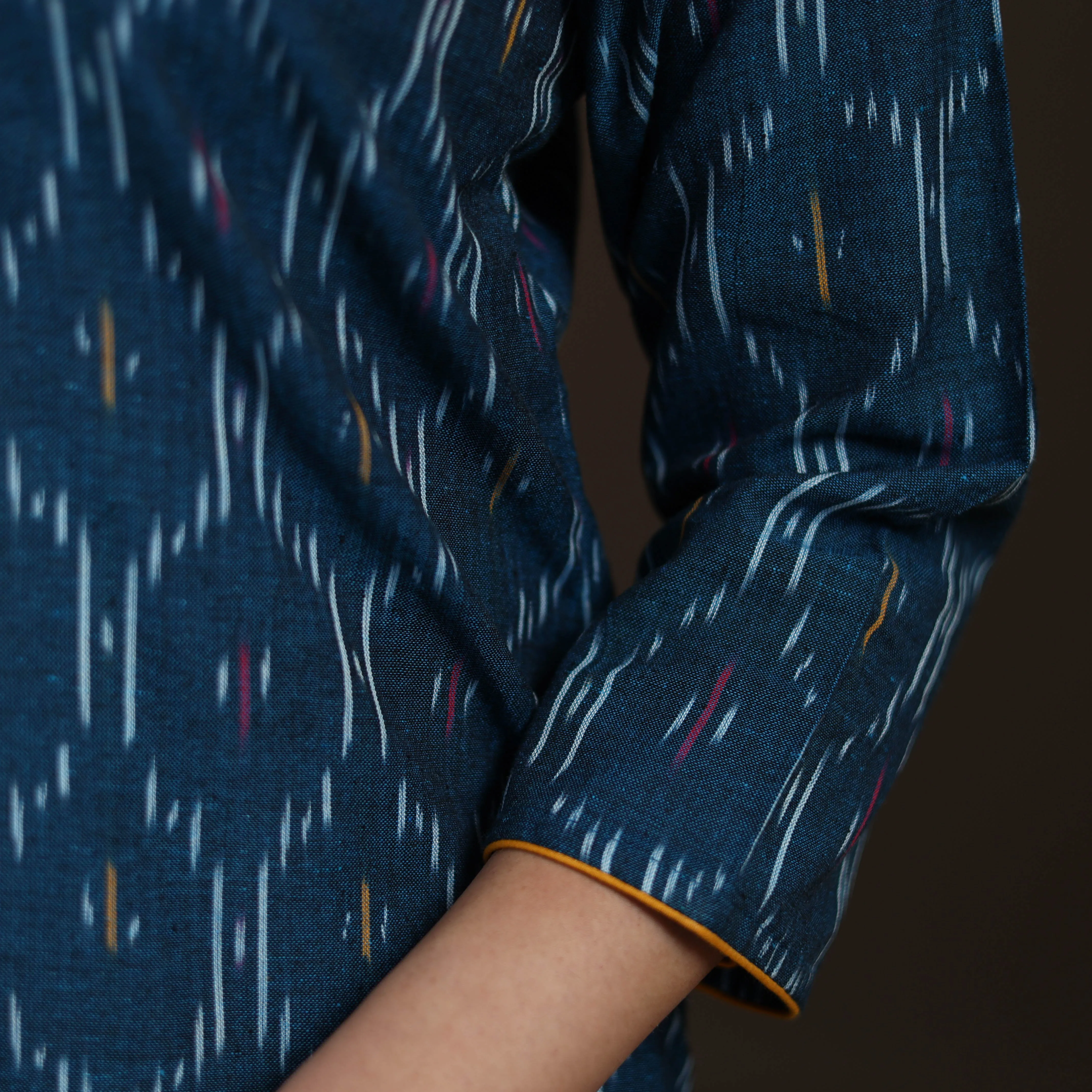 Blue - Pochampally Ikat Cotton Straight Long Kurta for Women 32 sold by Itokri product image thumbnail 4