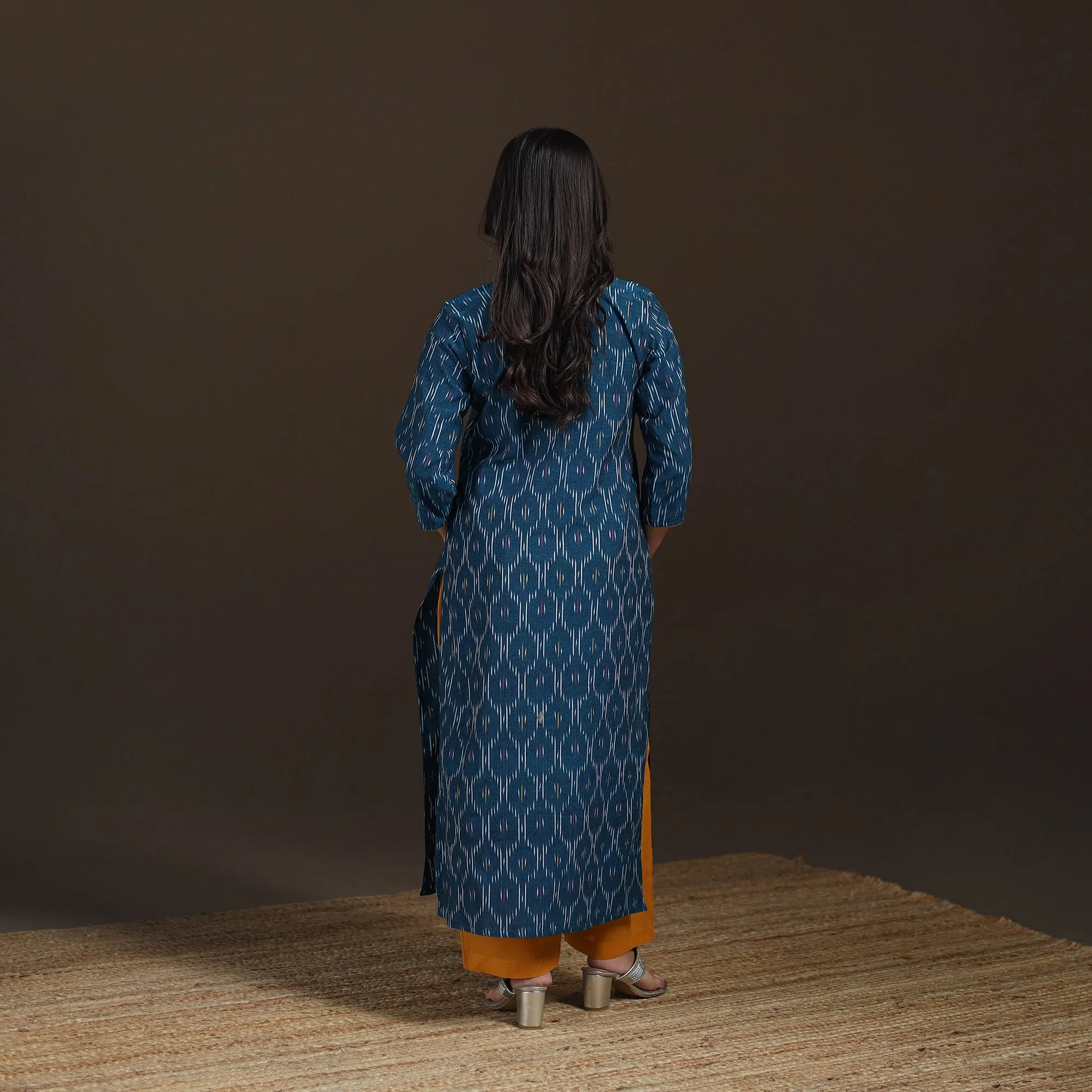 Blue - Pochampally Ikat Cotton Straight Long Kurta for Women 32 sold by Itokri product image thumbnail 5