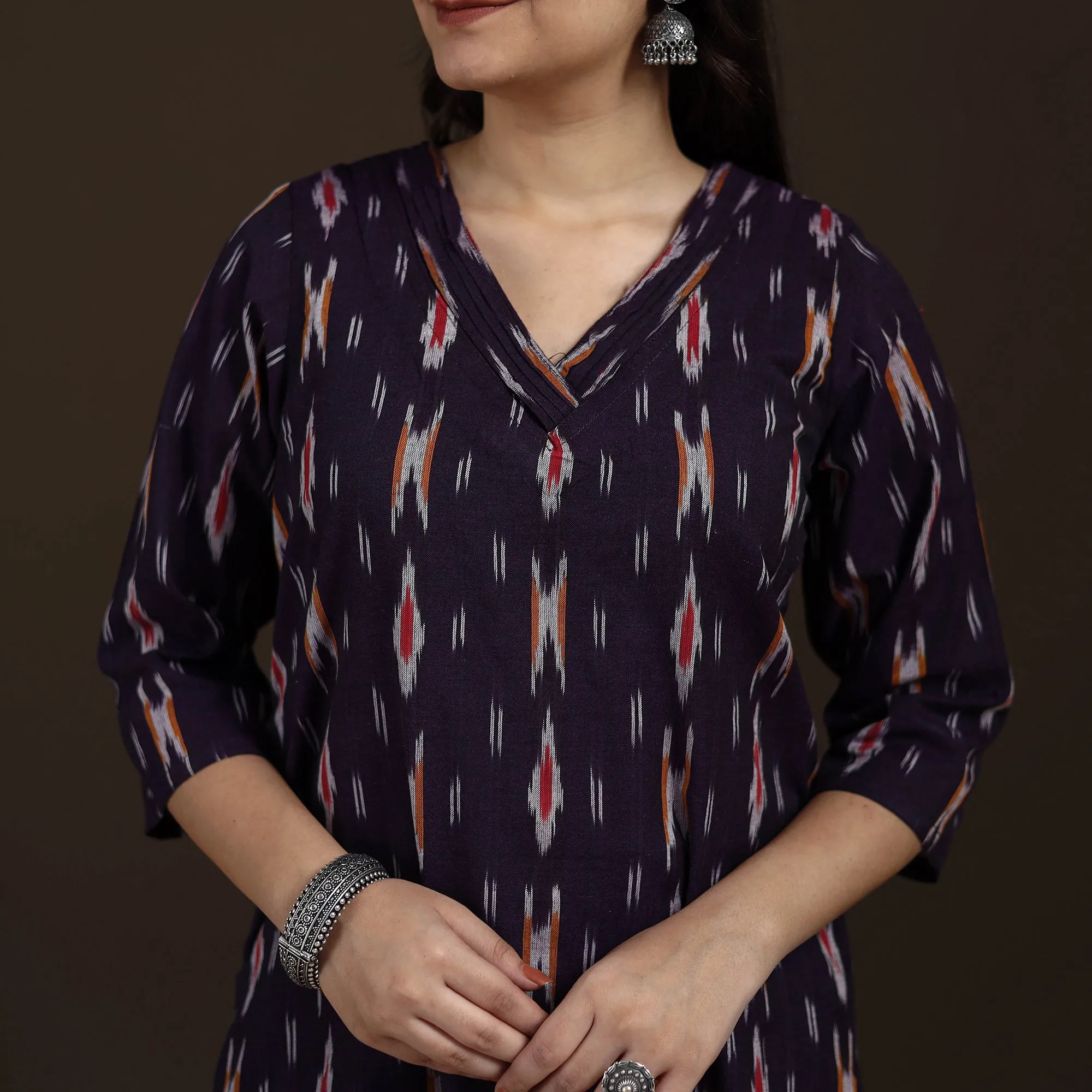 Purple - Pochampally Ikat Cotton Straight Long Kurta for Women 25 sold by Itokri product image thumbnail 3