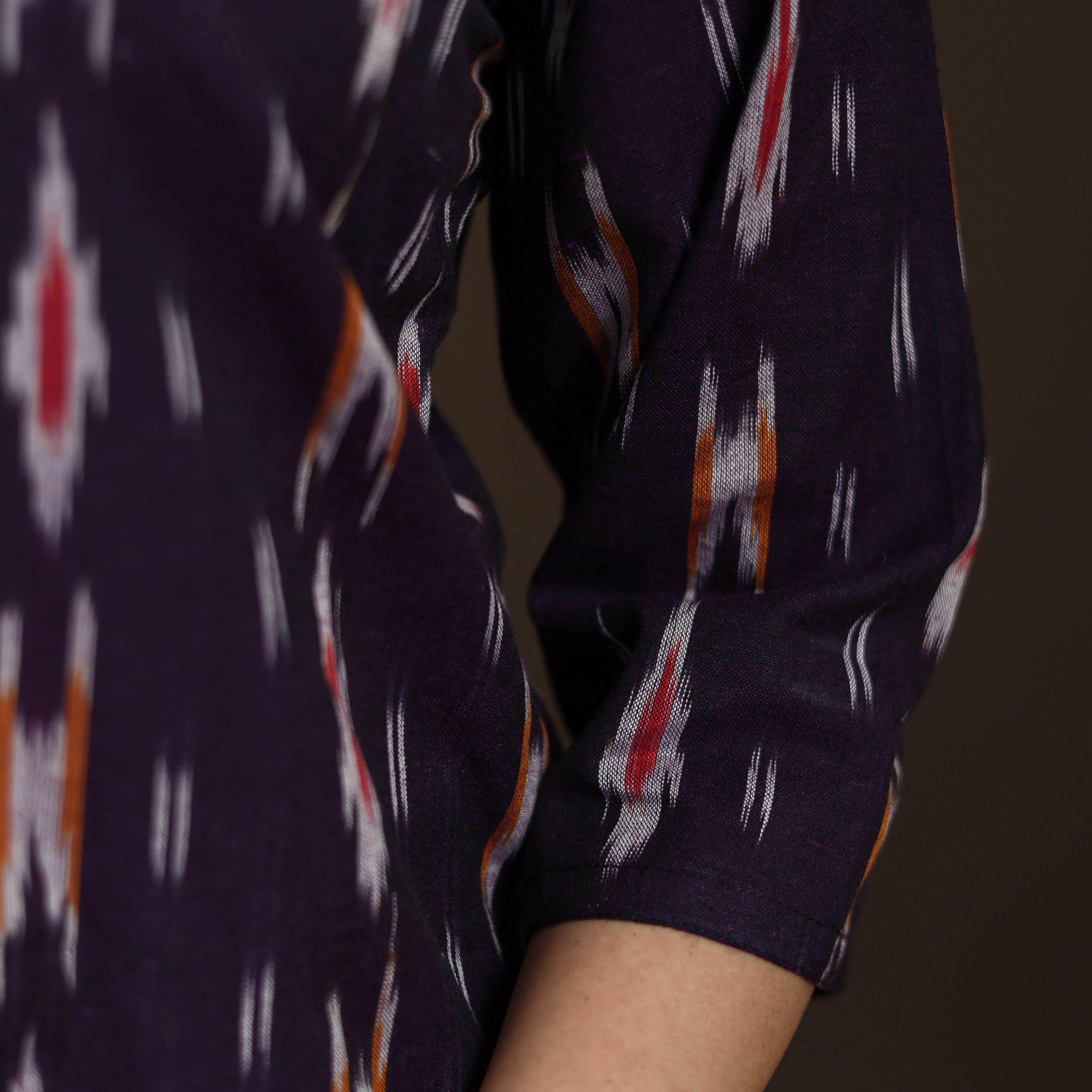 Purple - Pochampally Ikat Cotton Straight Long Kurta for Women 25 sold by Itokri product image thumbnail 4
