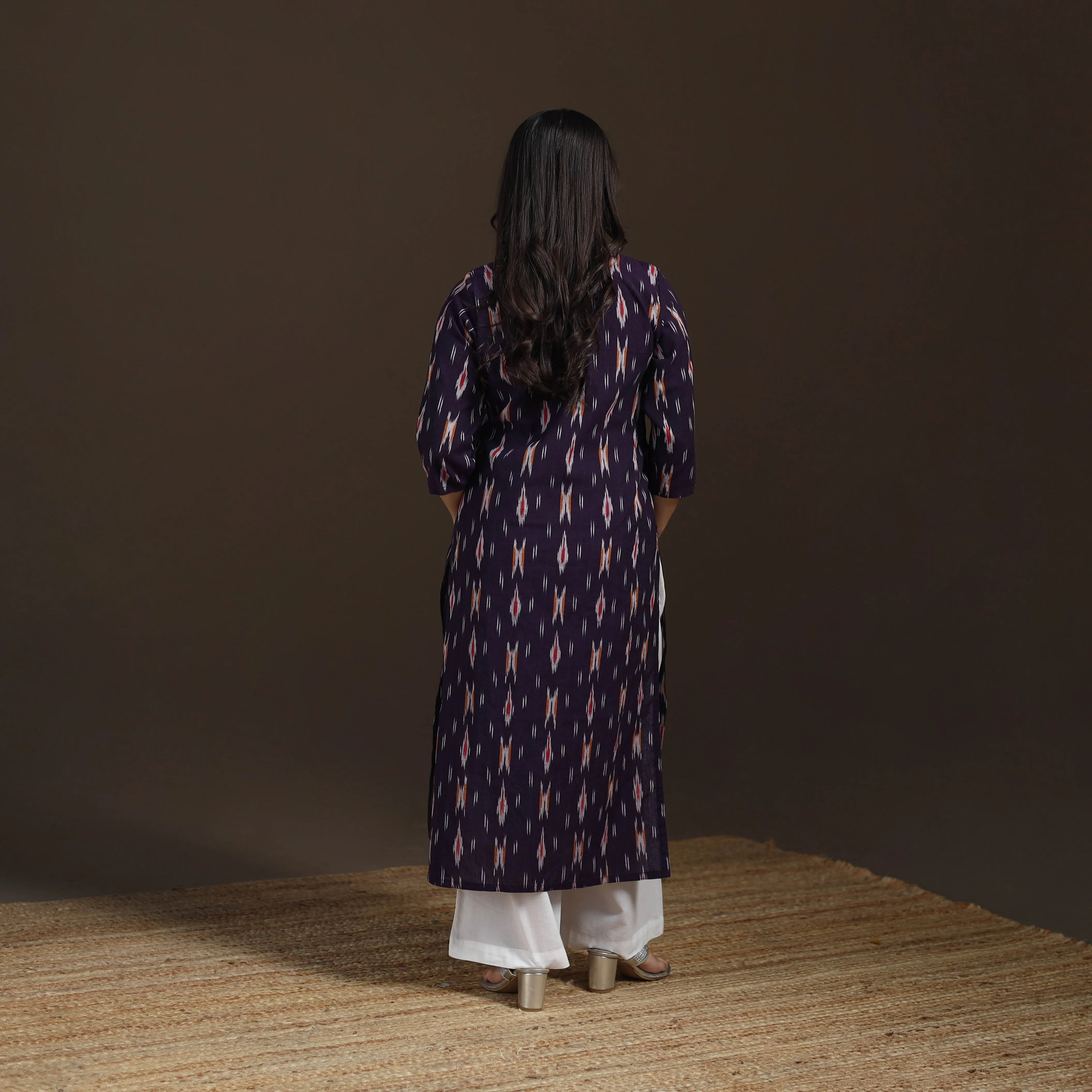 Purple - Pochampally Ikat Cotton Straight Long Kurta for Women 25 sold by Itokri product image thumbnail 5