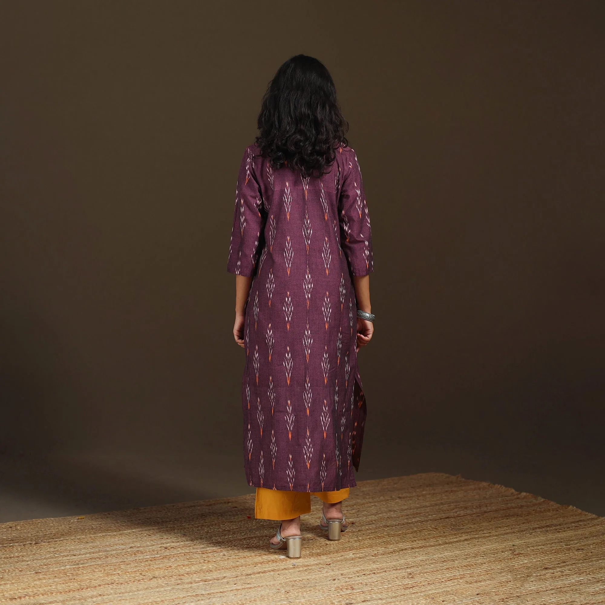 Purple - Pochampally Ikat Cotton Straight Long Kurta for Women 24 sold by Itokri product image thumbnail 5