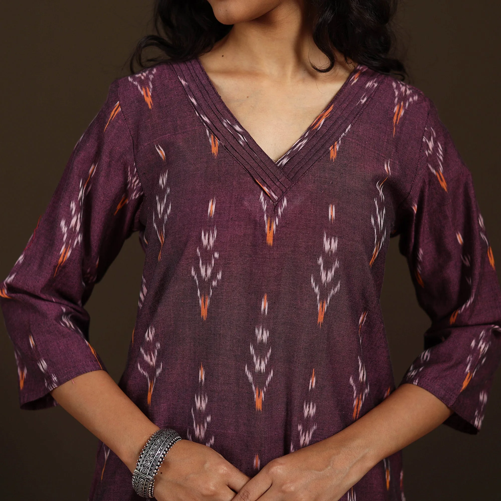 Purple - Pochampally Ikat Cotton Straight Long Kurta for Women 24 sold by Itokri product image thumbnail 3