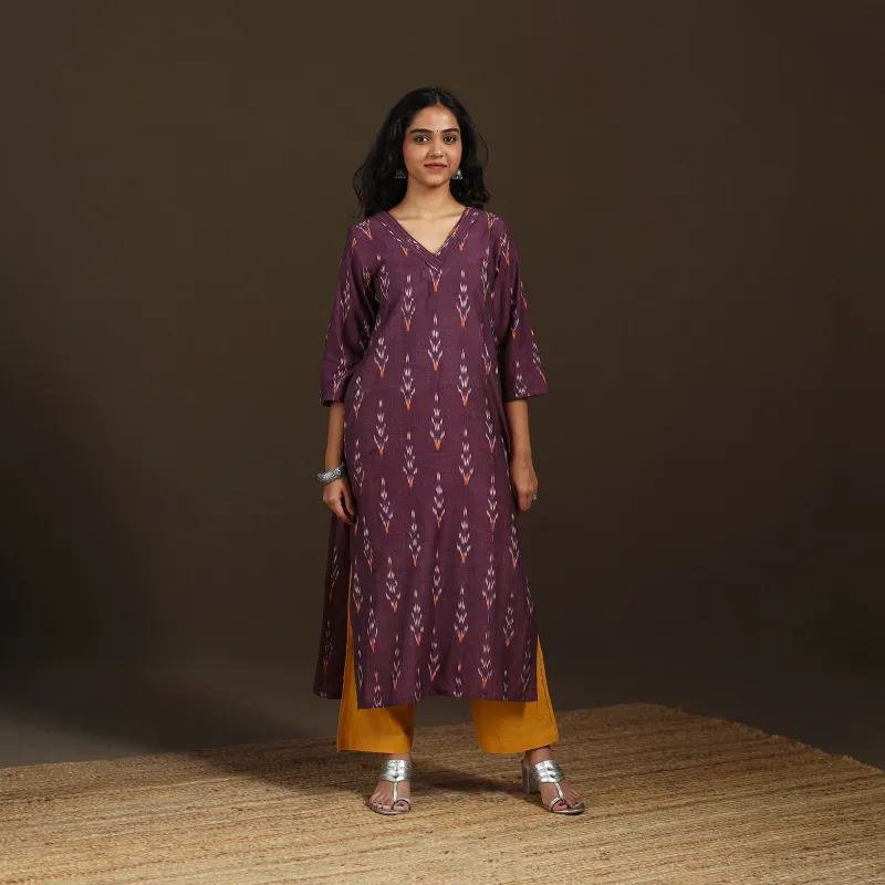 Purple - Pochampally Ikat Cotton Straight Long Kurta for Women 24 made by Itokri