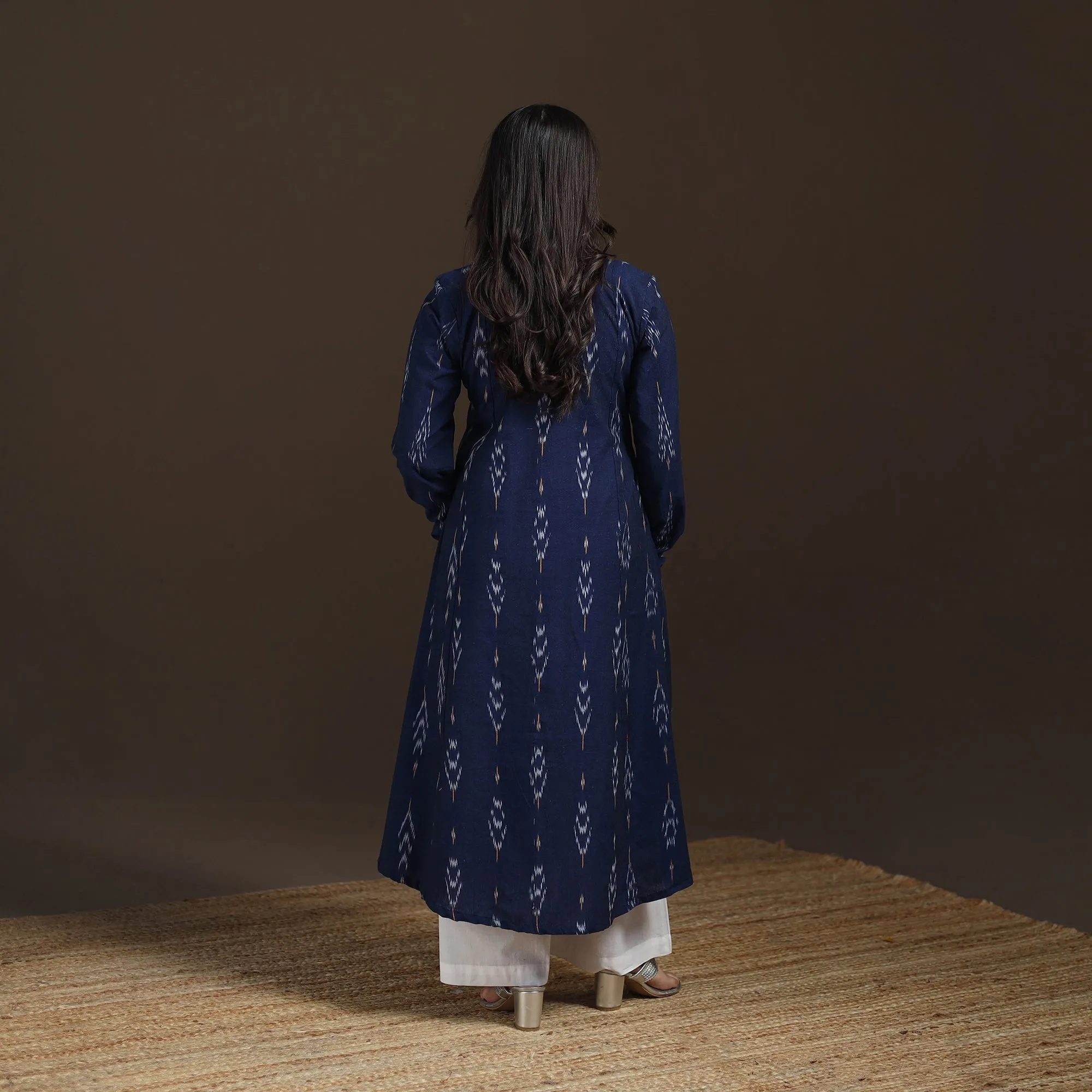 Blue - Pochampally Ikat Cotton A-Line Long Kurta for Women 10 sold by Itokri product image thumbnail 5
