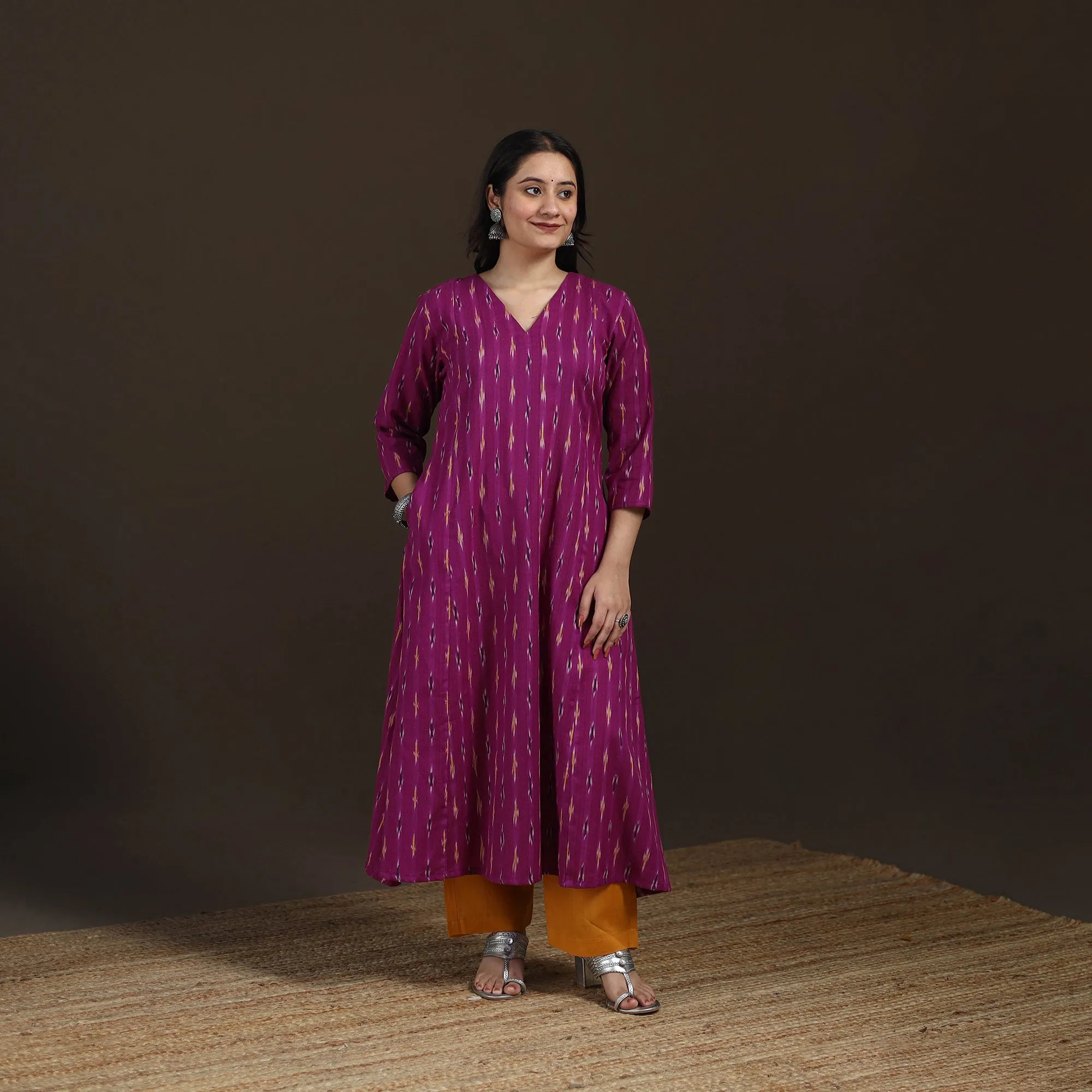 Purple - Pochampally Ikat Cotton A-Line Long Kurta for Women 06 sold by Itokri product image thumbnail 2