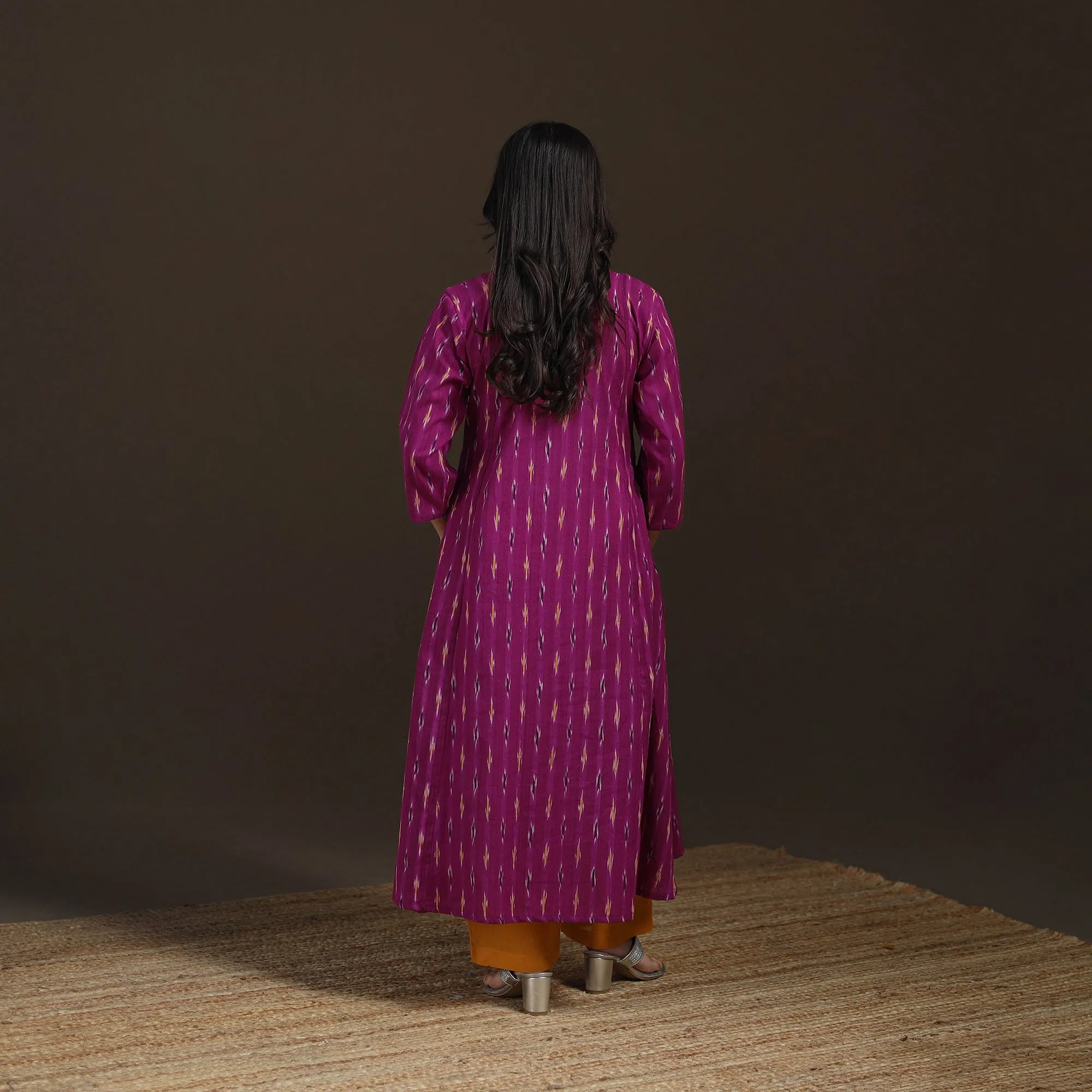 Purple - Pochampally Ikat Cotton A-Line Long Kurta for Women 06 sold by Itokri product image thumbnail 5