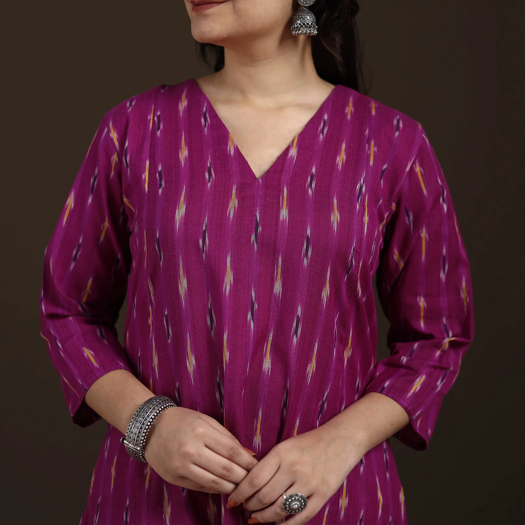 Purple - Pochampally Ikat Cotton A-Line Long Kurta for Women 06 sold by Itokri product image thumbnail 3
