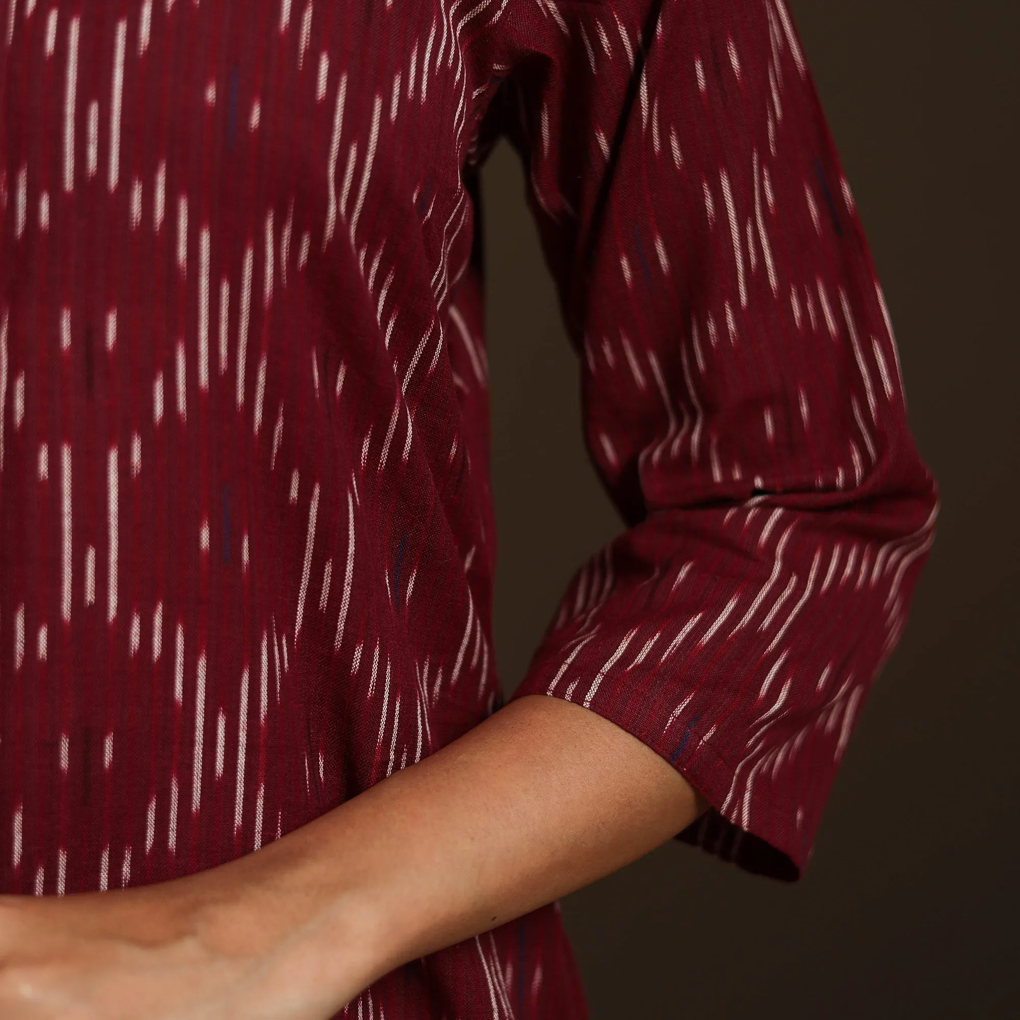 Maroon - Pochampally Ikat Cotton A-Line Long Kurta for Women 01 sold by Itokri product image thumbnail 4