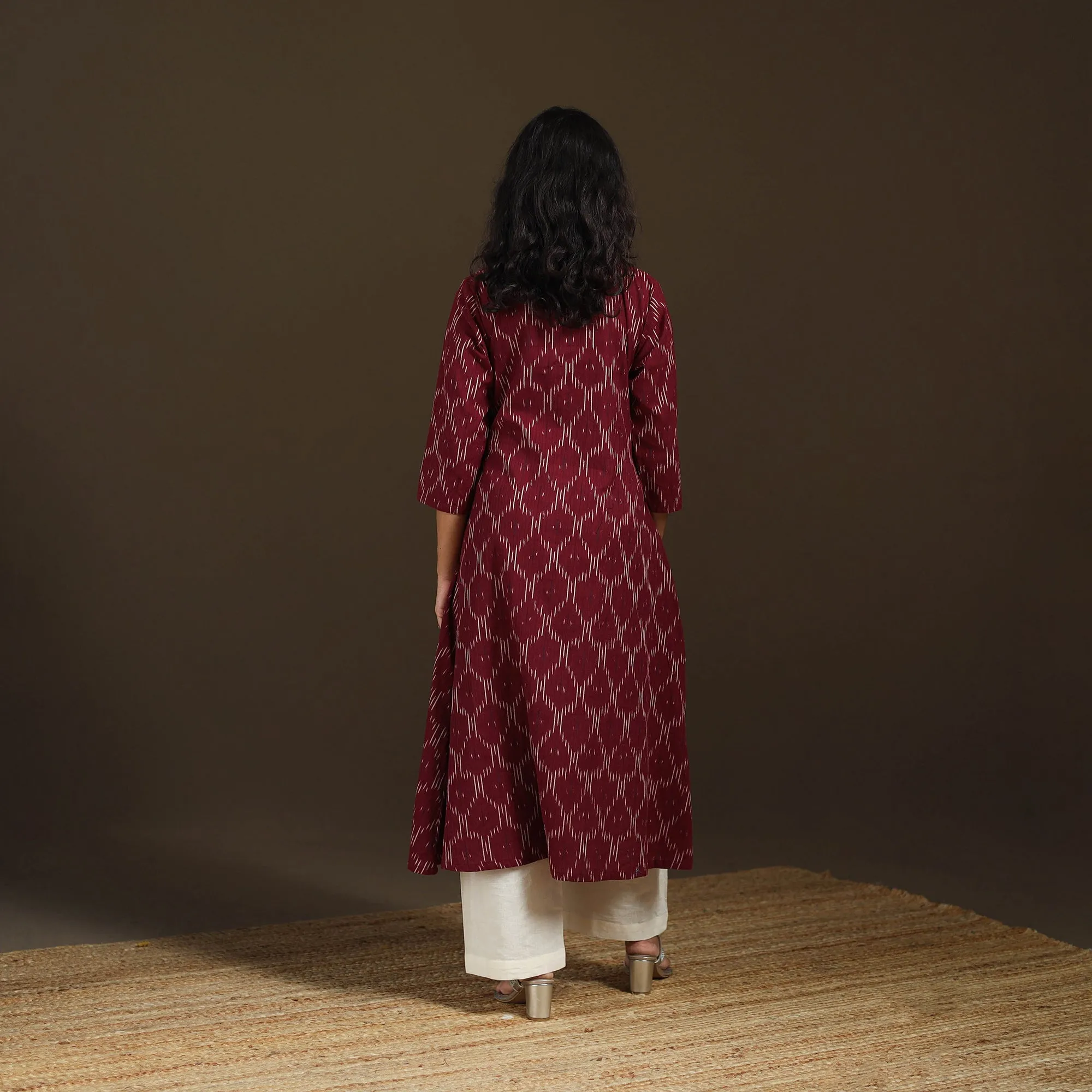 Maroon - Pochampally Ikat Cotton A-Line Long Kurta for Women 01 sold by Itokri product image thumbnail 5