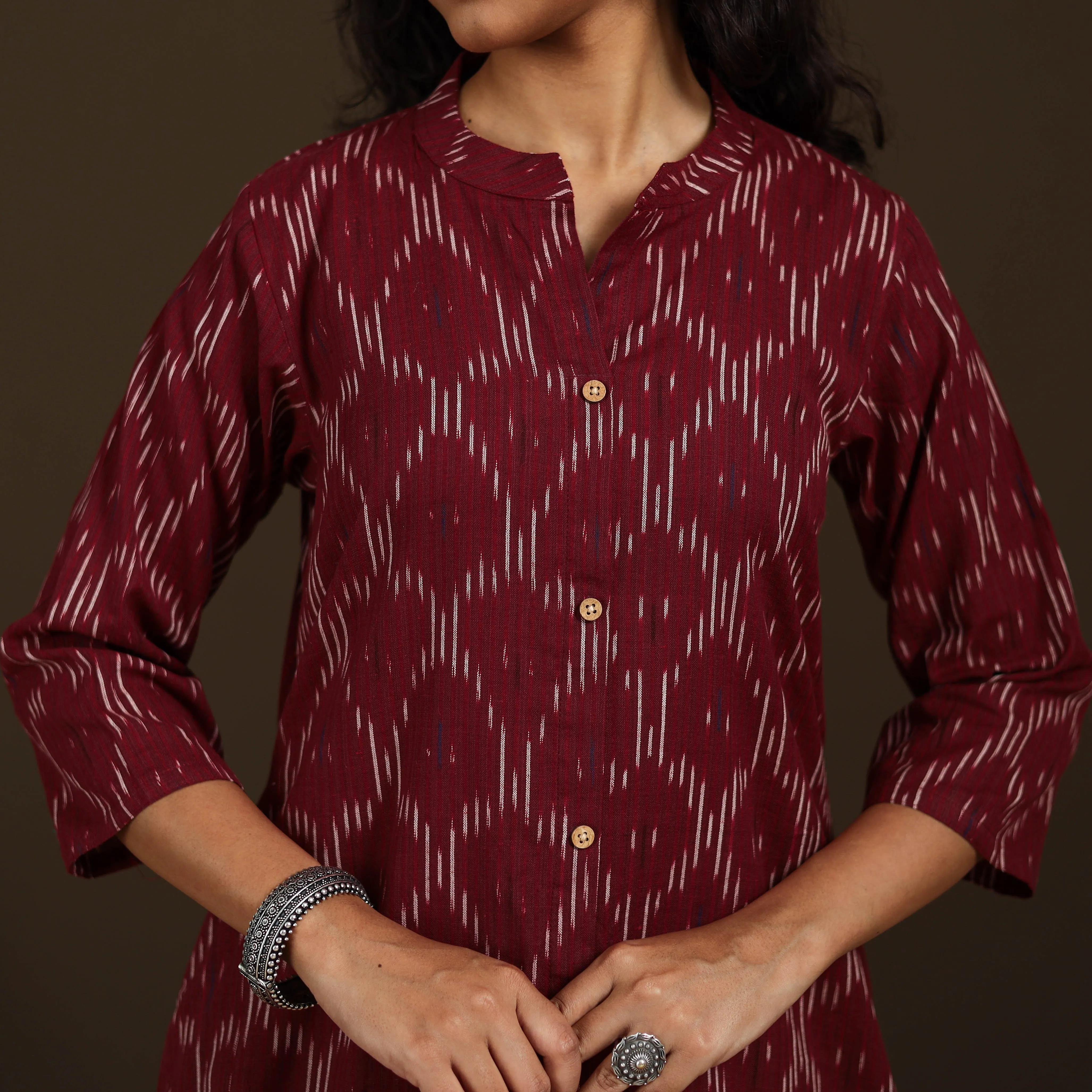 Maroon - Pochampally Ikat Cotton A-Line Long Kurta for Women 01 sold by Itokri product image thumbnail 3