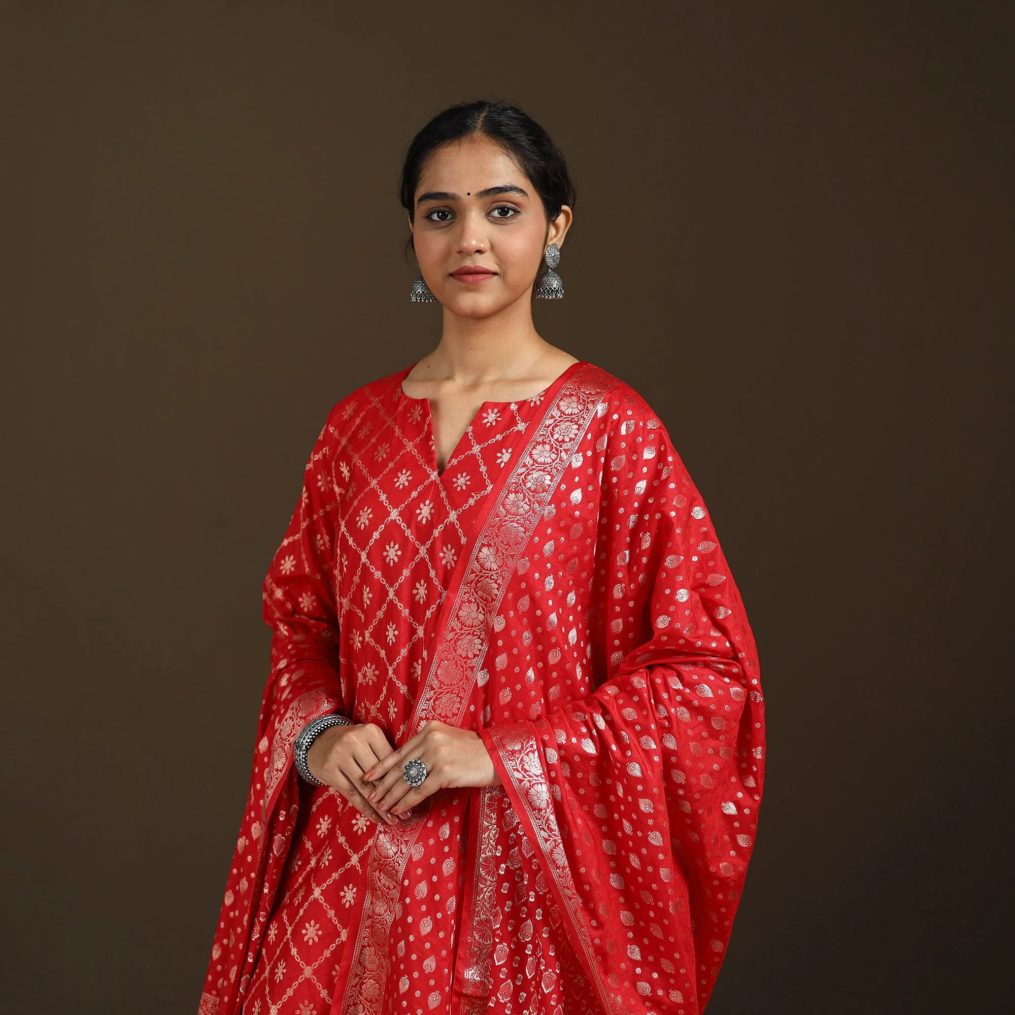 Red - Banarasi Brocade Katan Silk Suit Set with Dupatta for Women 14 sold by Itokri product image thumbnail 4