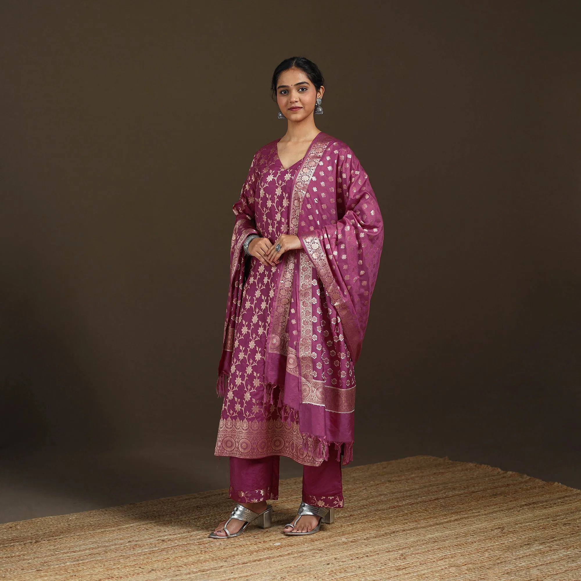 Purple - Banarasi Brocade Katan Silk Suit Set with Dupatta for Women 08 sold by Itokri product image thumbnail 2