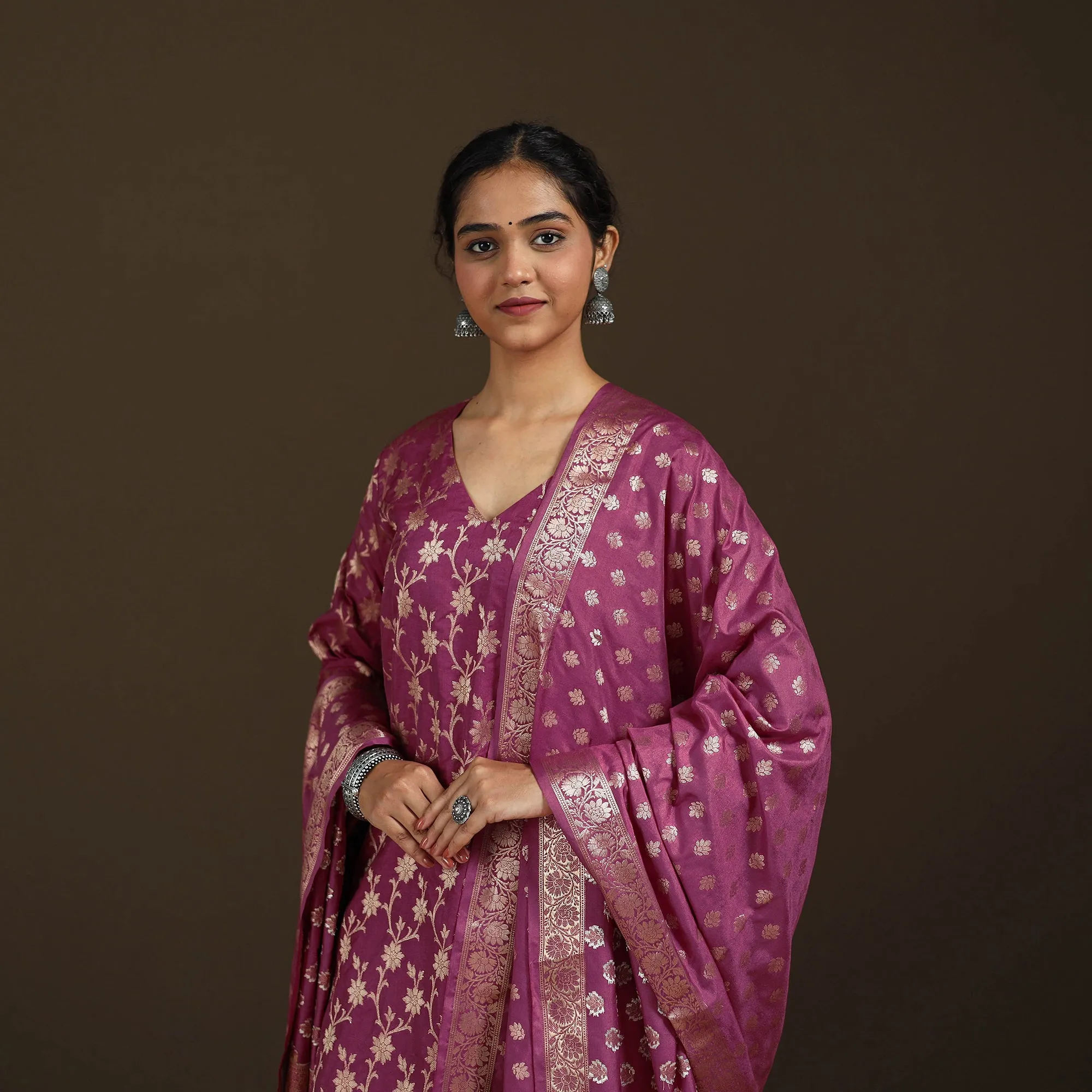 Purple - Banarasi Brocade Katan Silk Suit Set with Dupatta for Women 08 sold by Itokri product image thumbnail 4
