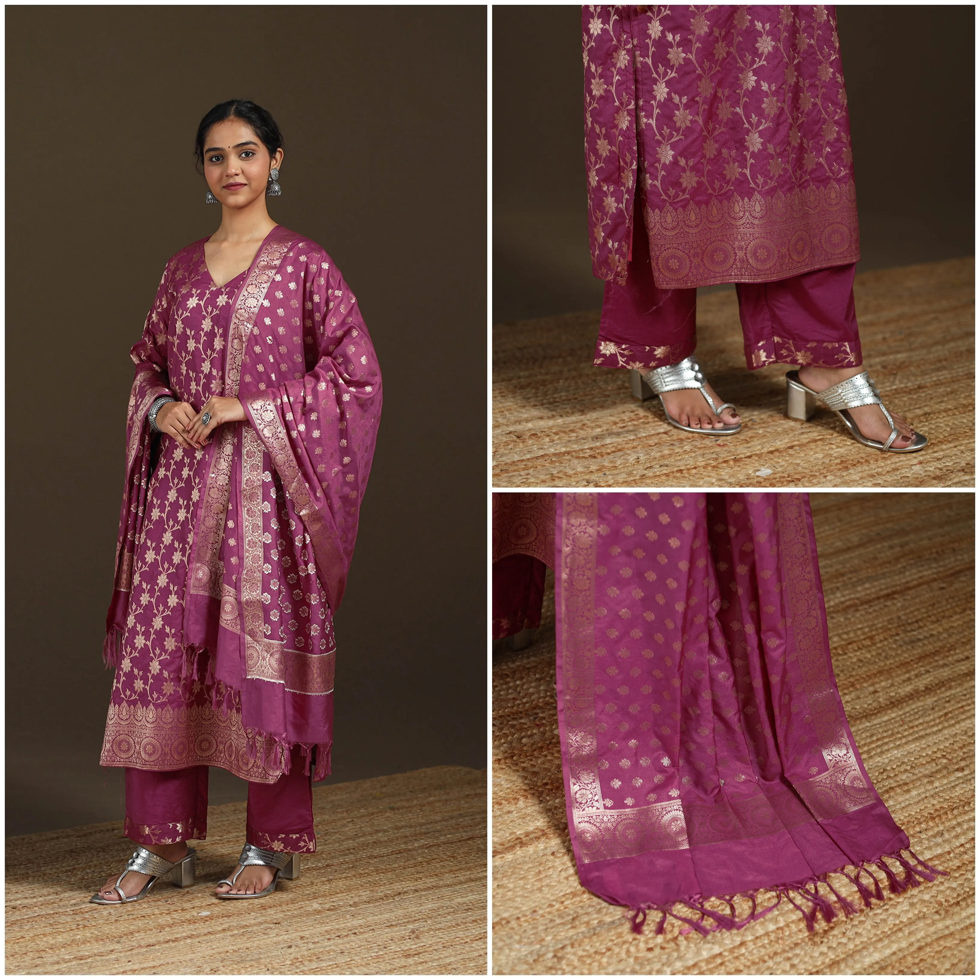Purple - Banarasi Brocade Katan Silk Suit Set with Dupatta for Women 08 sold by Itokri product image thumbnail 3