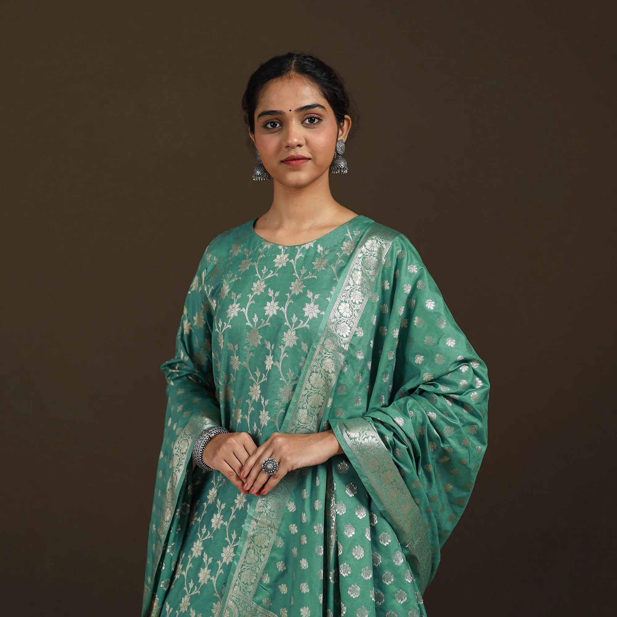 Green - Banarasi Brocade Katan Silk Suit Set with Dupatta for Women 13 sold by Itokri product image thumbnail 4