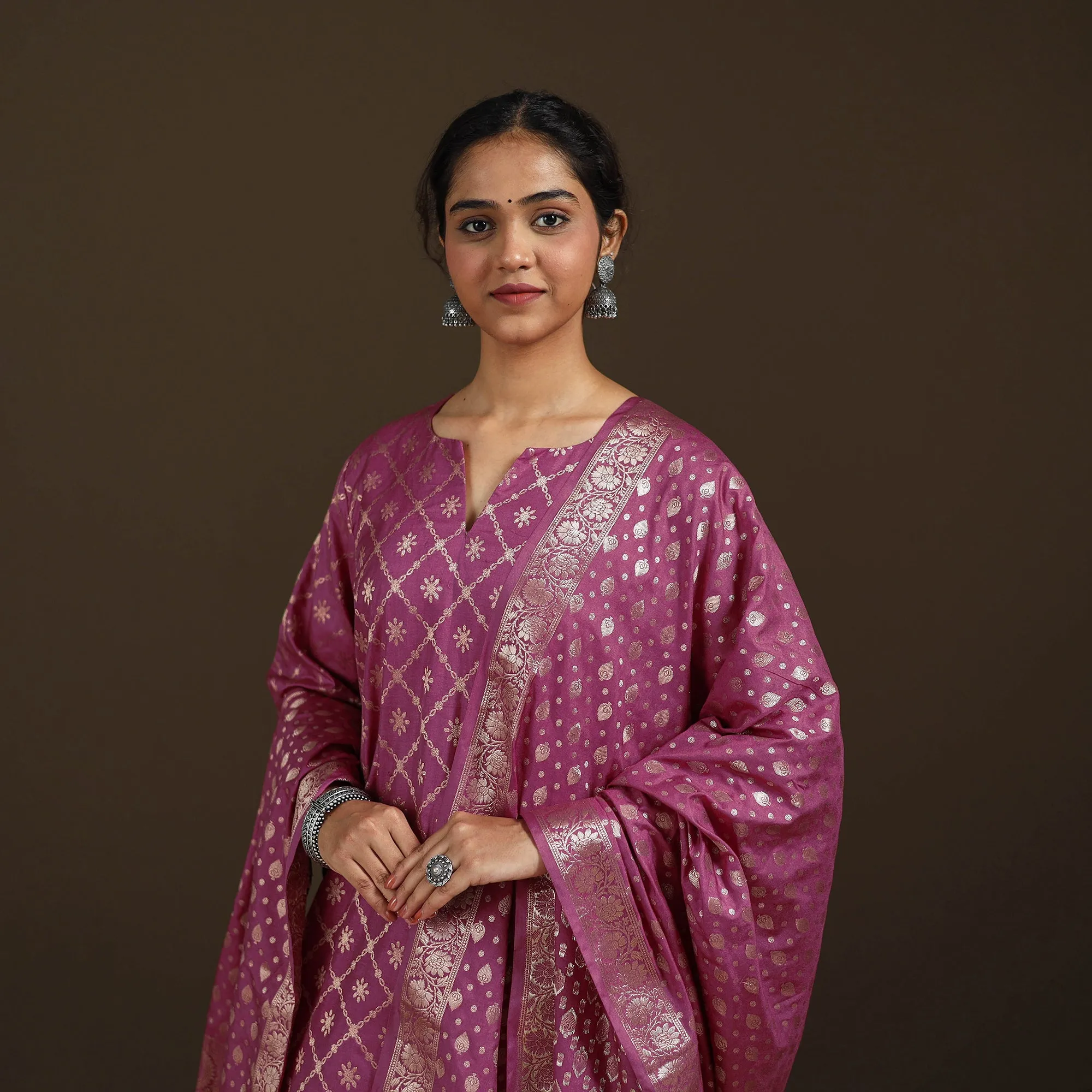 Purple - Banarasi Brocade Katan Silk Suit Set with Dupatta for Women 12 sold by Itokri product image thumbnail 4
