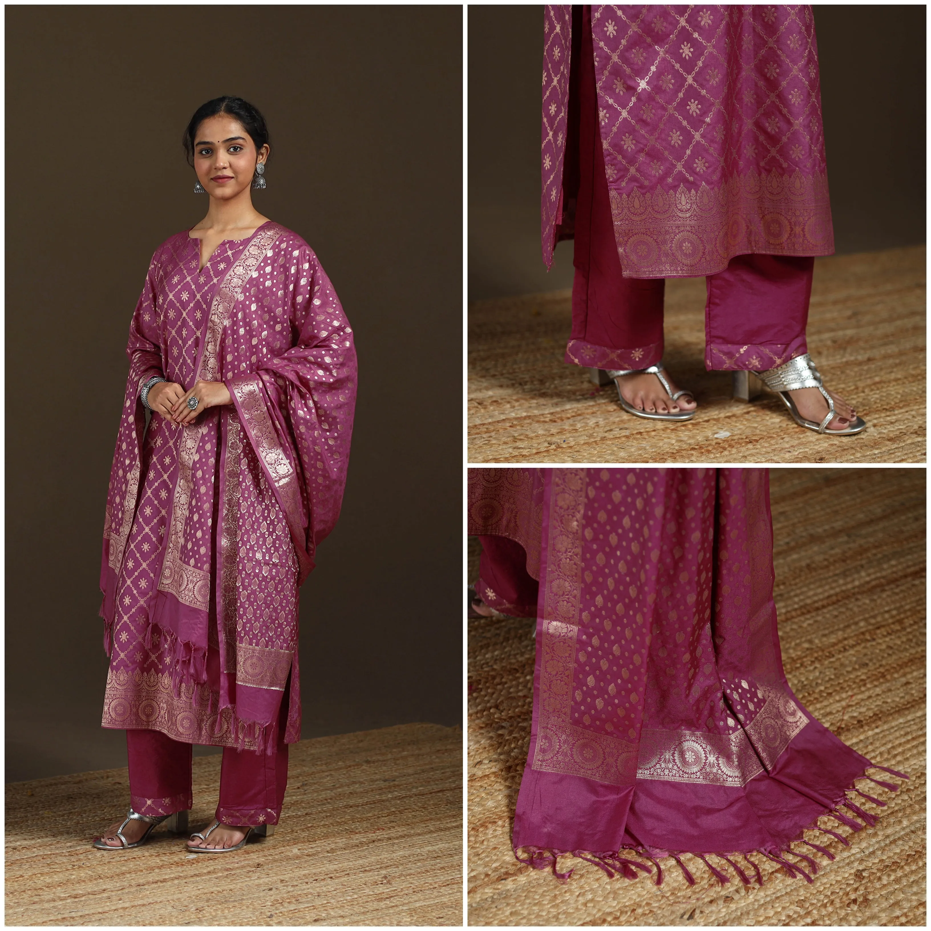 Purple - Banarasi Brocade Katan Silk Suit Set with Dupatta for Women 12 sold by Itokri product image thumbnail 3