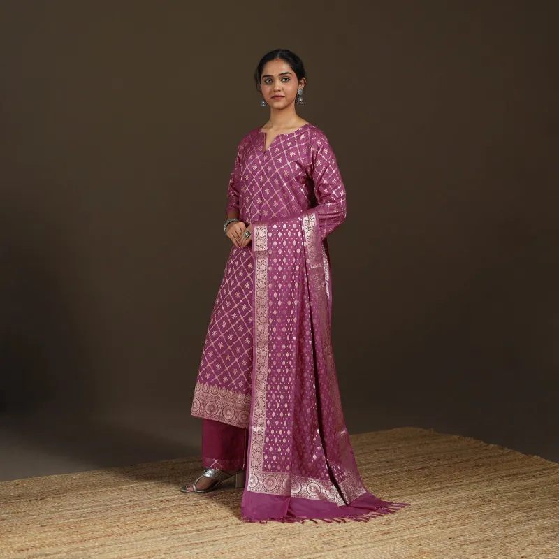 Purple - Banarasi Brocade Katan Silk Suit Set with Dupatta for Women 12 made by Itokri