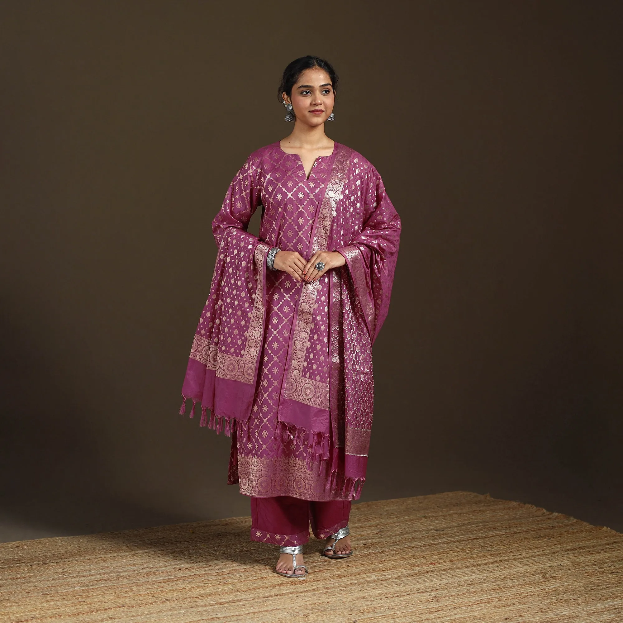Purple - Banarasi Brocade Katan Silk Suit Set with Dupatta for Women 12 sold by Itokri product image thumbnail 2