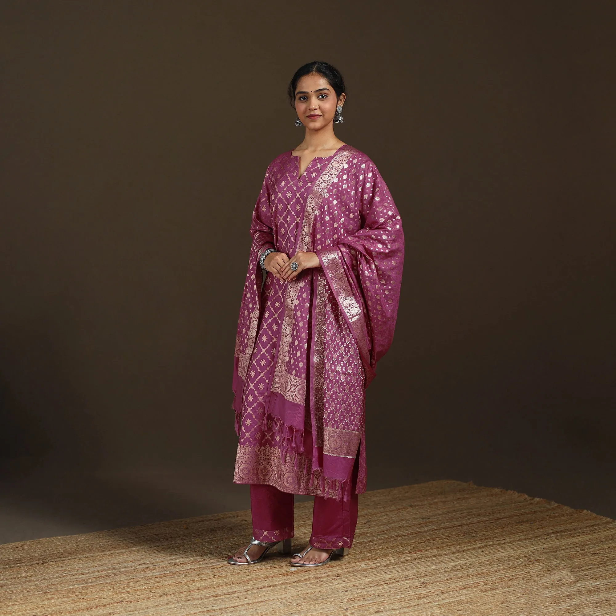 Purple - Banarasi Brocade Katan Silk Suit Set with Dupatta for Women 12 sold by Itokri product image thumbnail 5