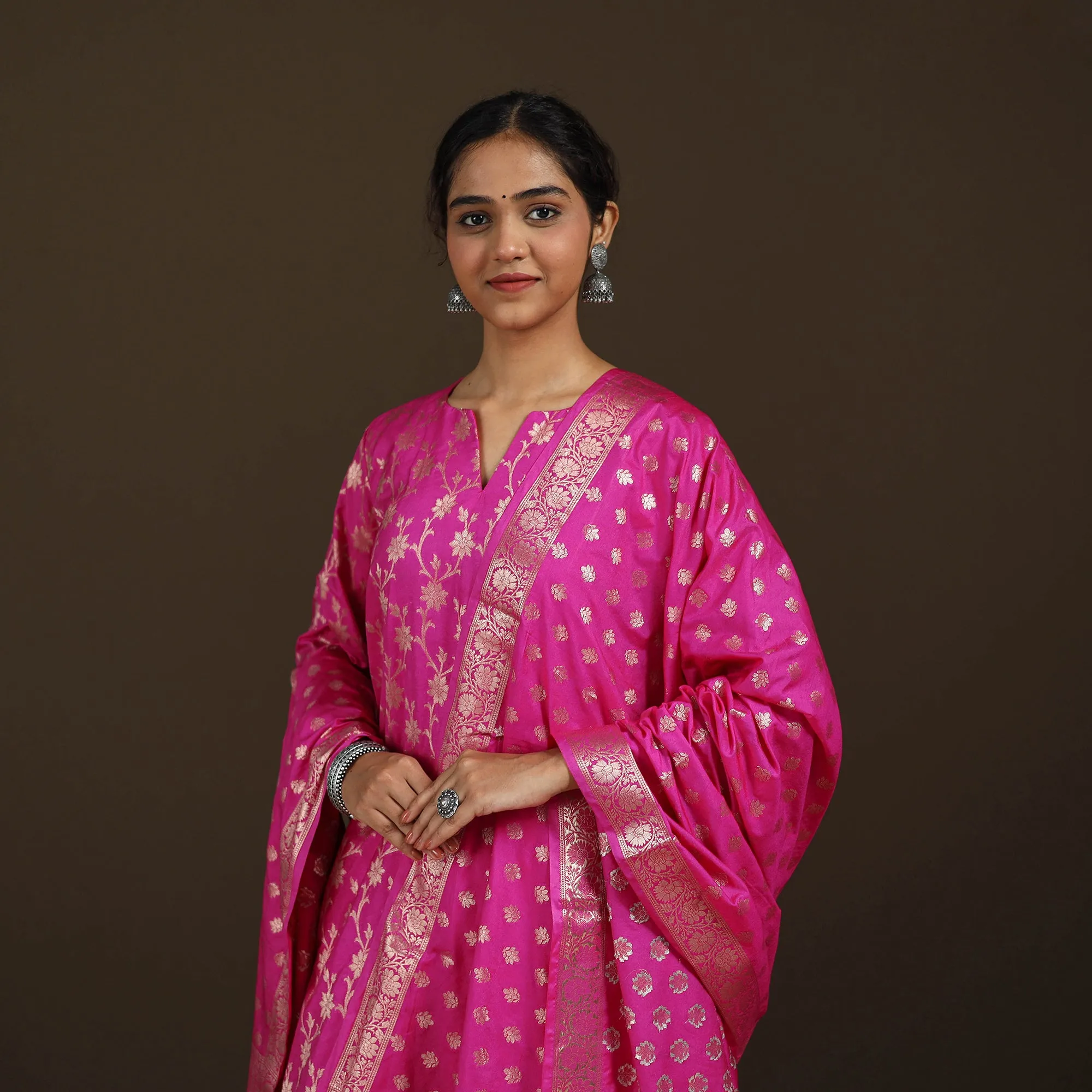 Pink - Banarasi Brocade Katan Silk Suit Set with Dupatta for Women 09 sold by Itokri product image thumbnail 4