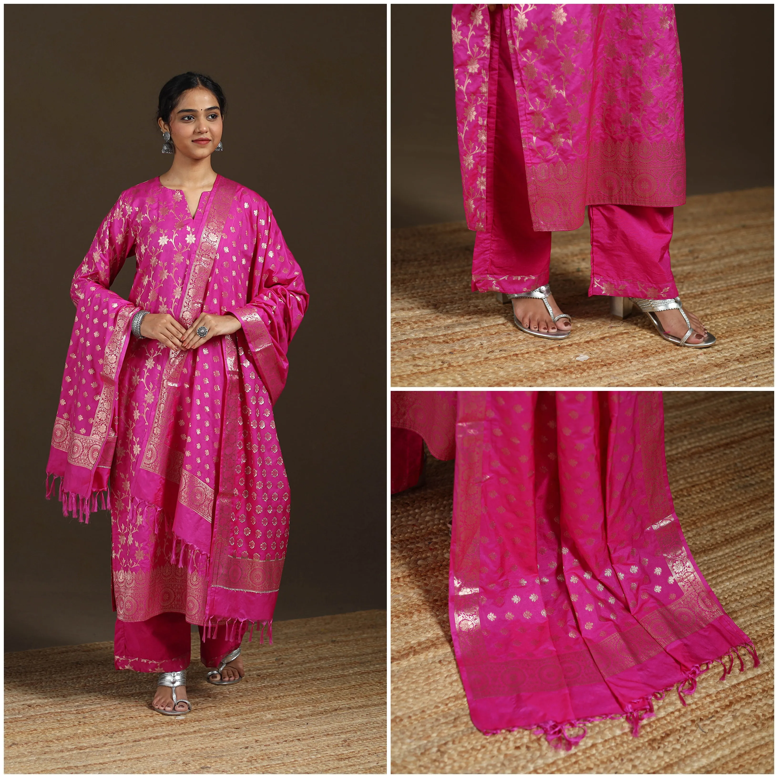 Pink - Banarasi Brocade Katan Silk Suit Set with Dupatta for Women 09 sold by Itokri product image thumbnail 3