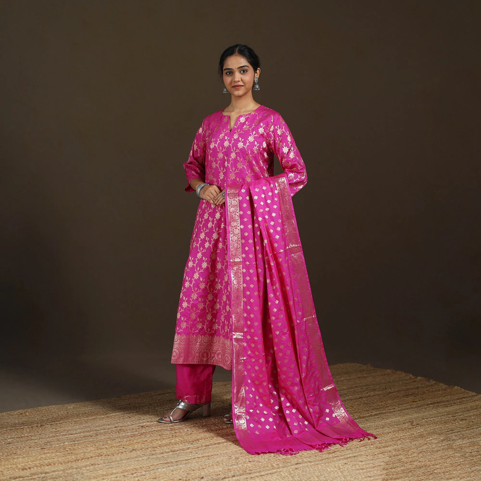 Pink - Banarasi Brocade Katan Silk Suit Set with Dupatta for Women 09 sold by Itokri product image thumbnail 2