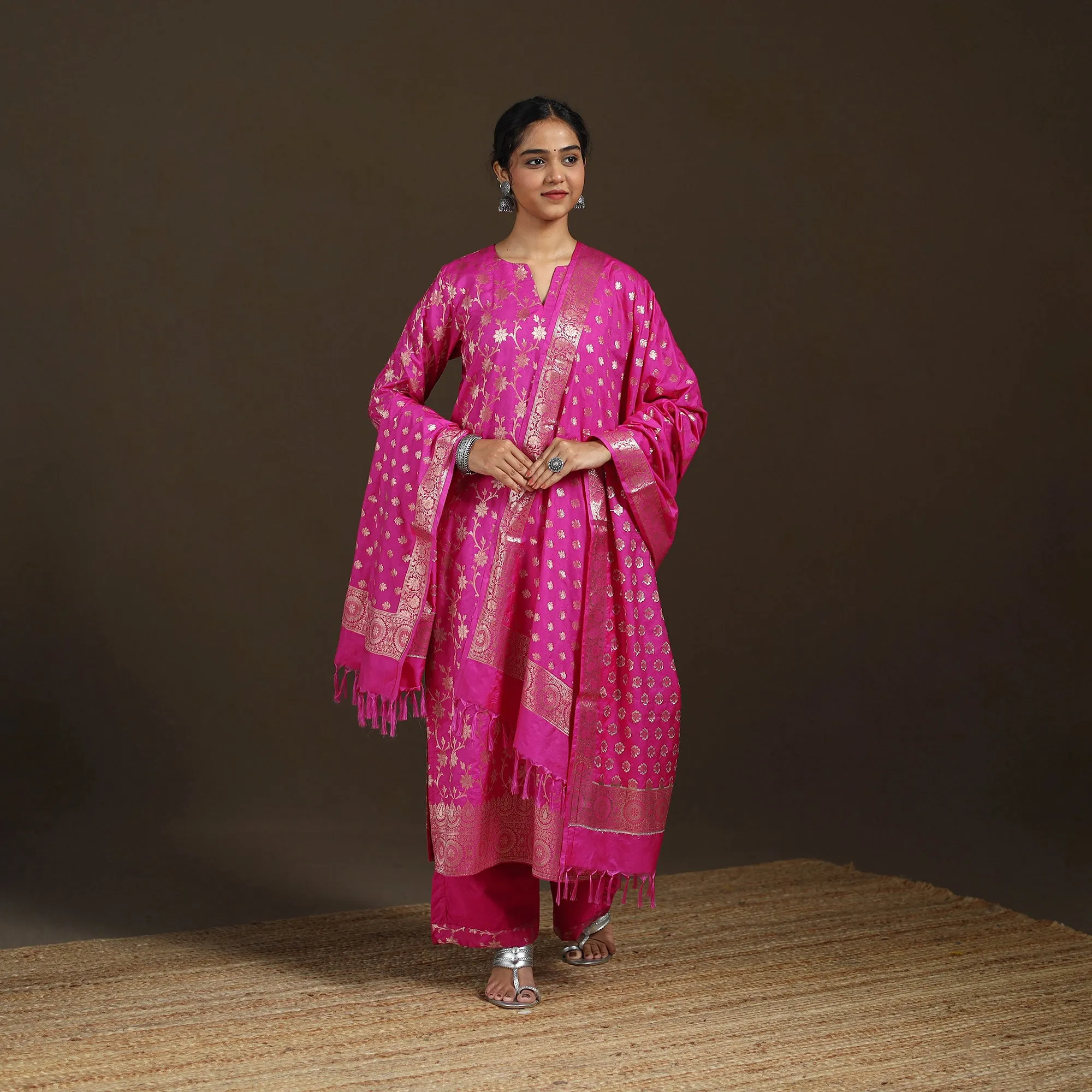 Pink - Banarasi Brocade Katan Silk Suit Set with Dupatta for Women 09 sold by Itokri product image thumbnail 5