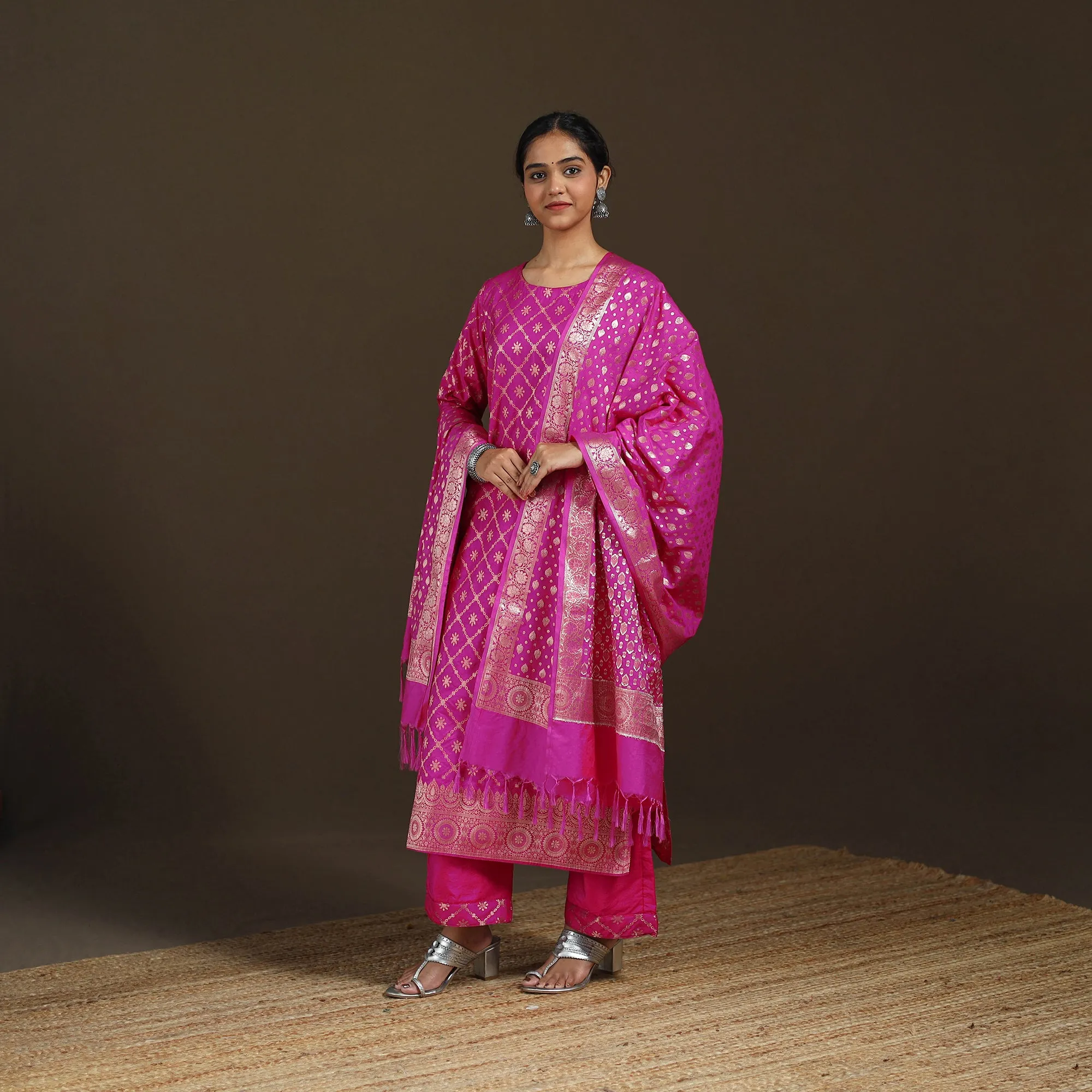 Pink - Banarasi Brocade Katan Silk Suit Set with Dupatta for Women 06 sold by Itokri