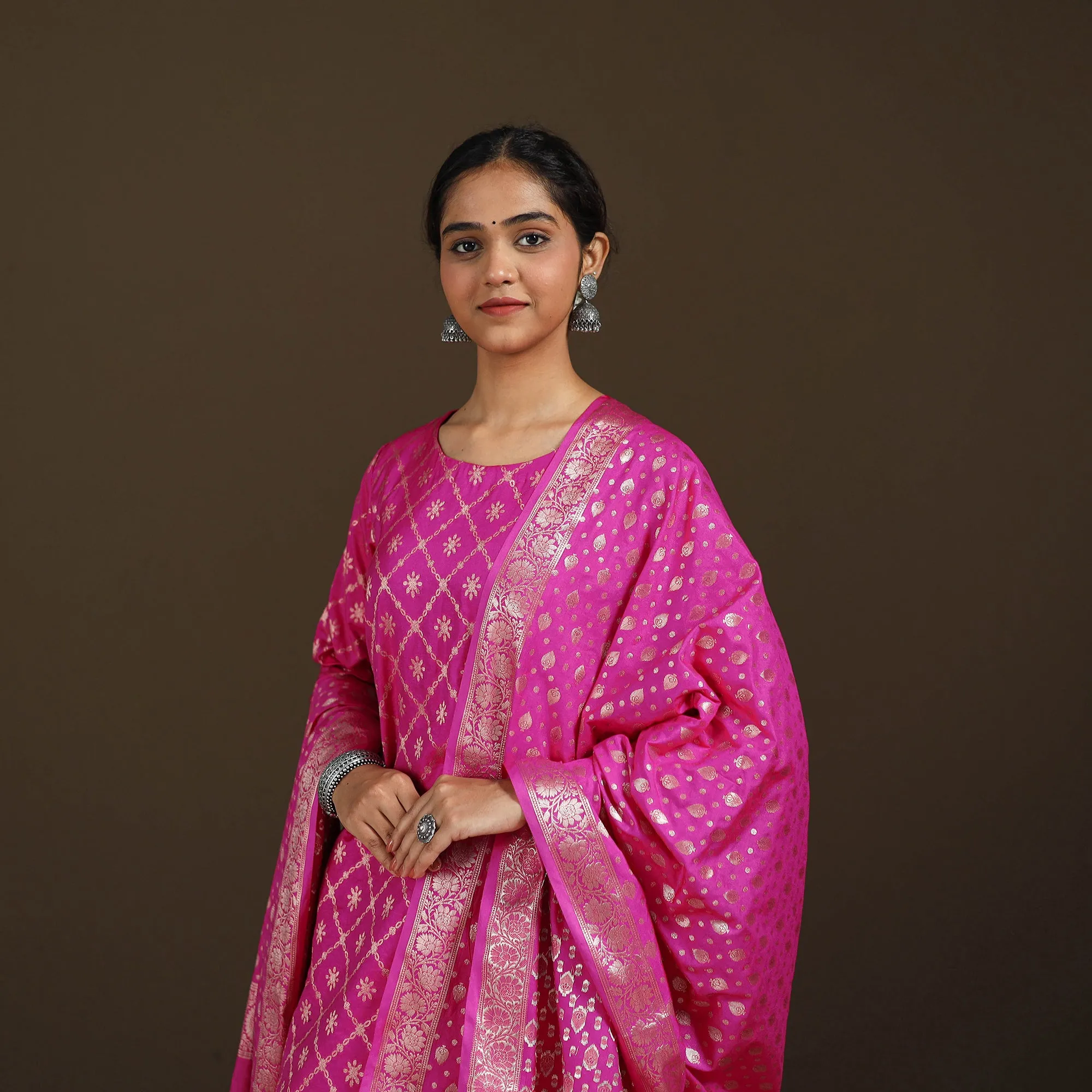 Pink - Banarasi Brocade Katan Silk Suit Set with Dupatta for Women 06 sold by Itokri product image thumbnail 4