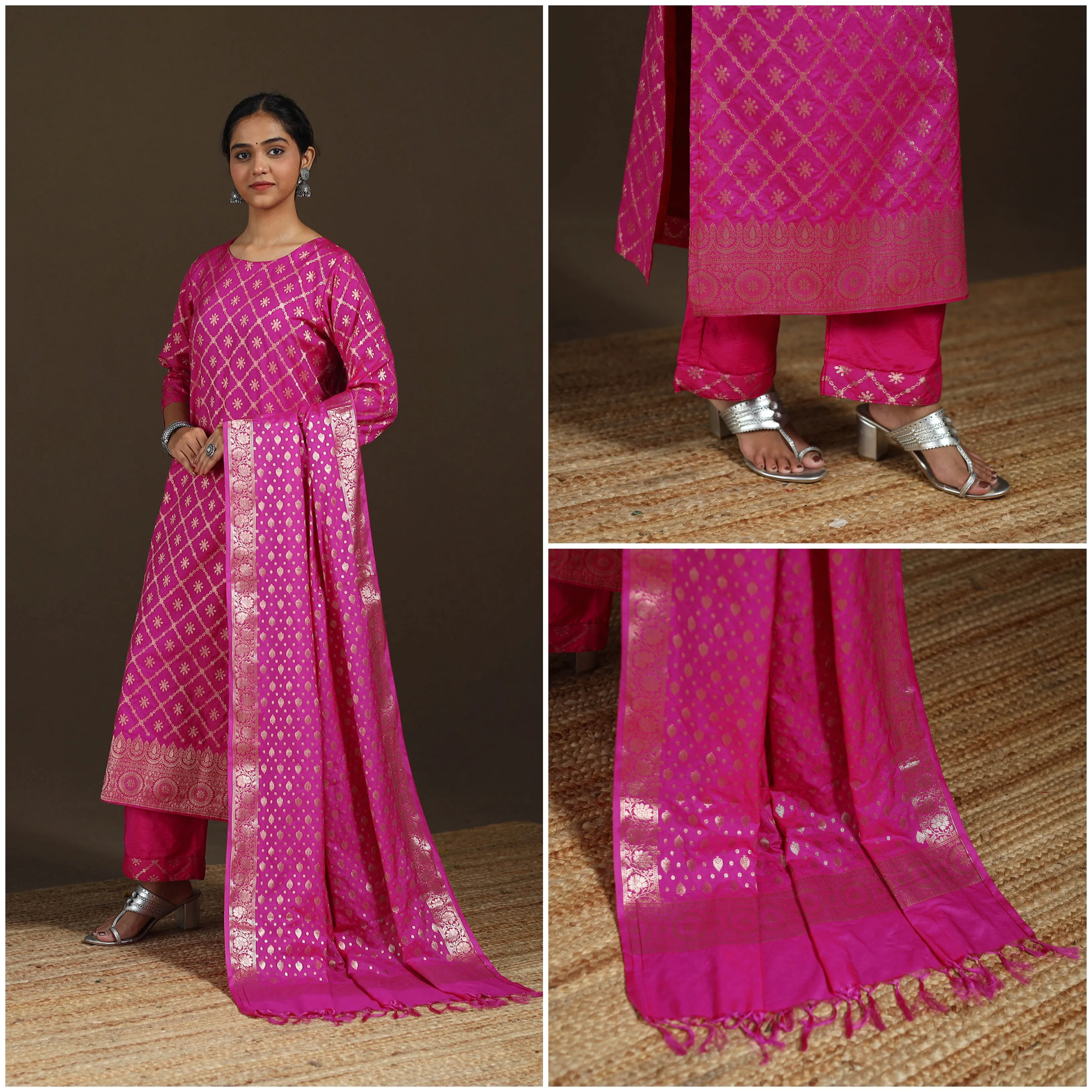 Pink - Banarasi Brocade Katan Silk Suit Set with Dupatta for Women 06 sold by Itokri product image thumbnail 3
