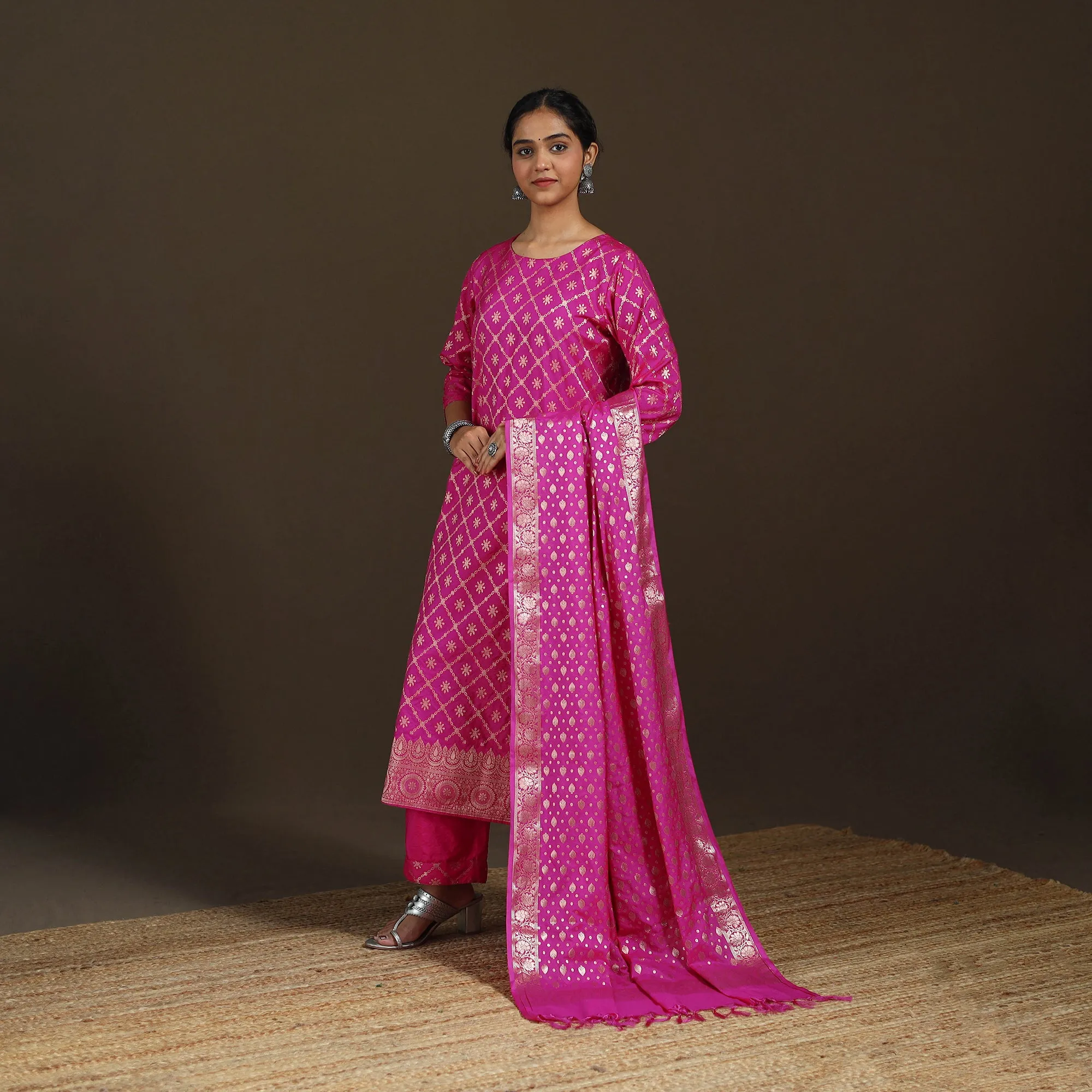 Pink - Banarasi Brocade Katan Silk Suit Set with Dupatta for Women 06 sold by Itokri product image thumbnail 5