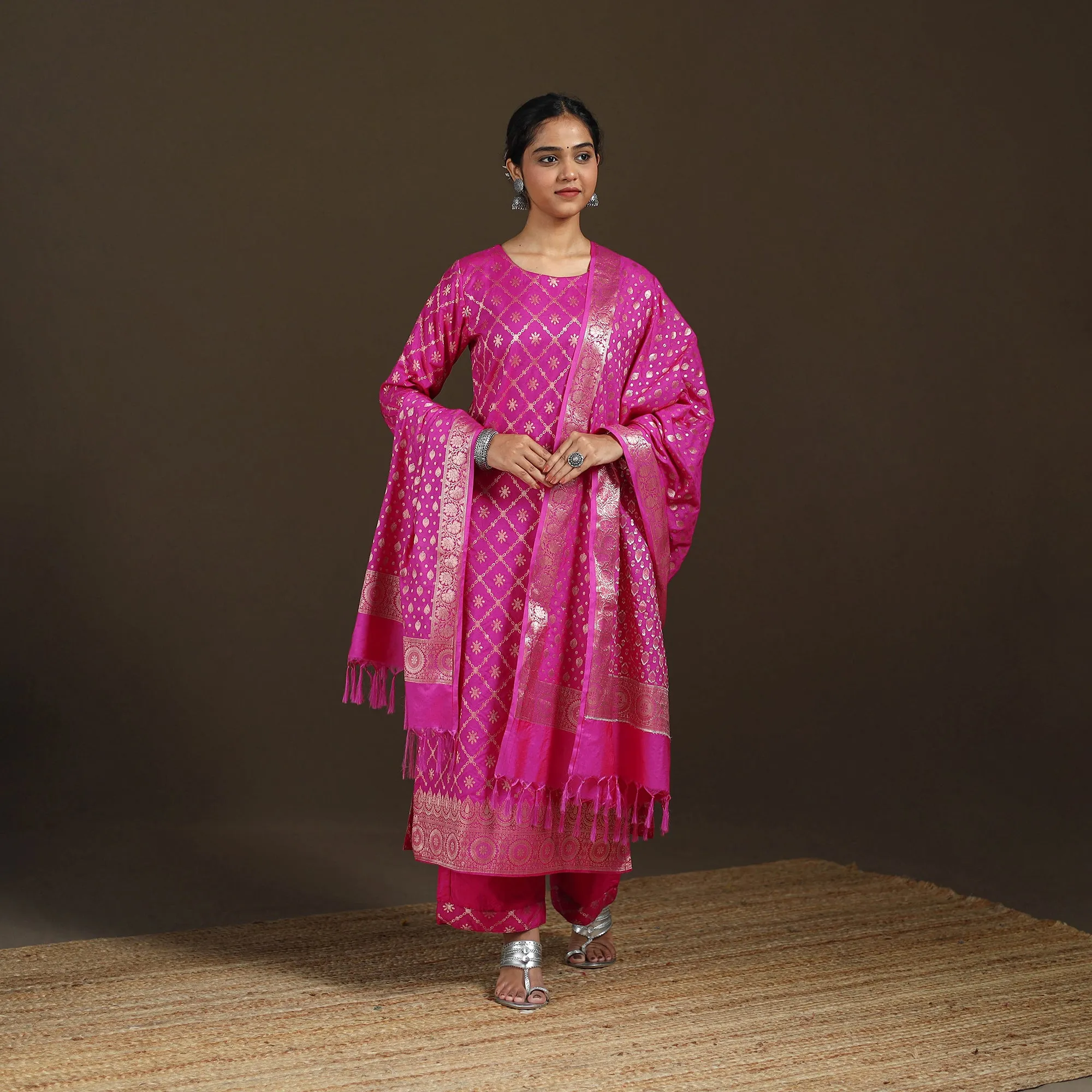 Pink - Banarasi Brocade Katan Silk Suit Set with Dupatta for Women 06 sold by Itokri product image thumbnail 2