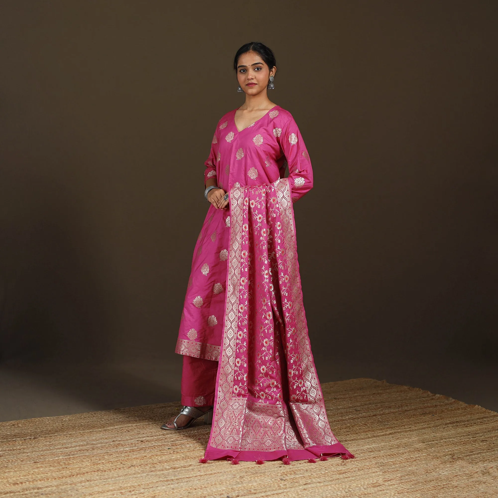 Pink - Banarasi Brocade Chiniya Silk Suit Set with Dupatta for Women 04 sold by Itokri product image thumbnail 2