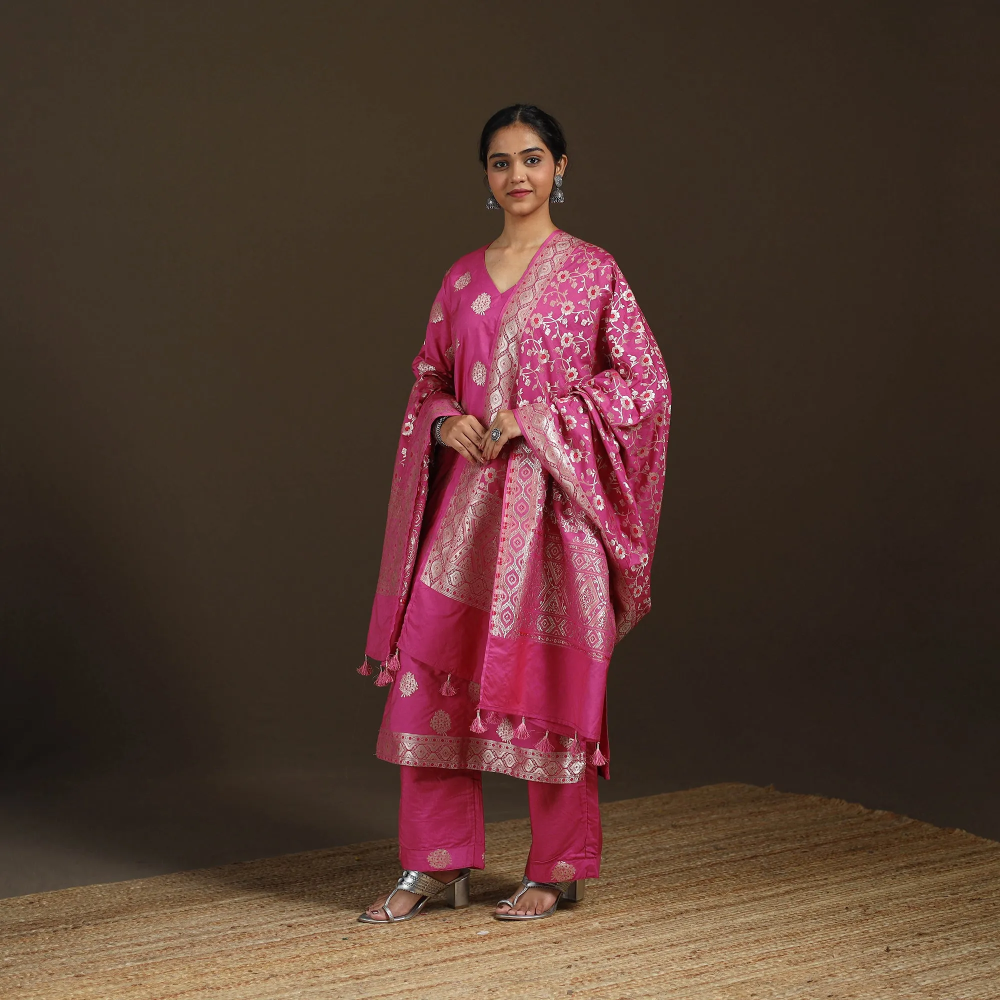 Pink - Banarasi Brocade Chiniya Silk Suit Set with Dupatta for Women 04 sold by Itokri product image thumbnail 5