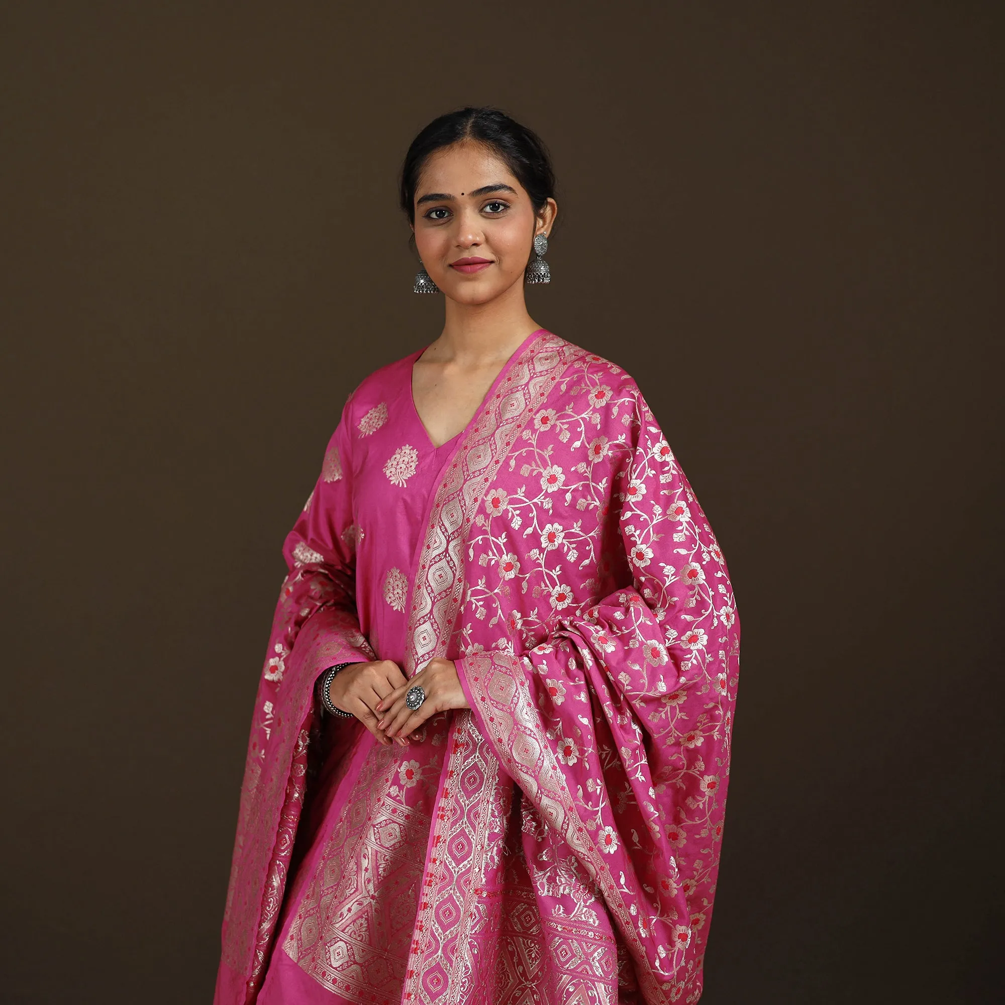 Pink - Banarasi Brocade Chiniya Silk Suit Set with Dupatta for Women 04 sold by Itokri product image thumbnail 4