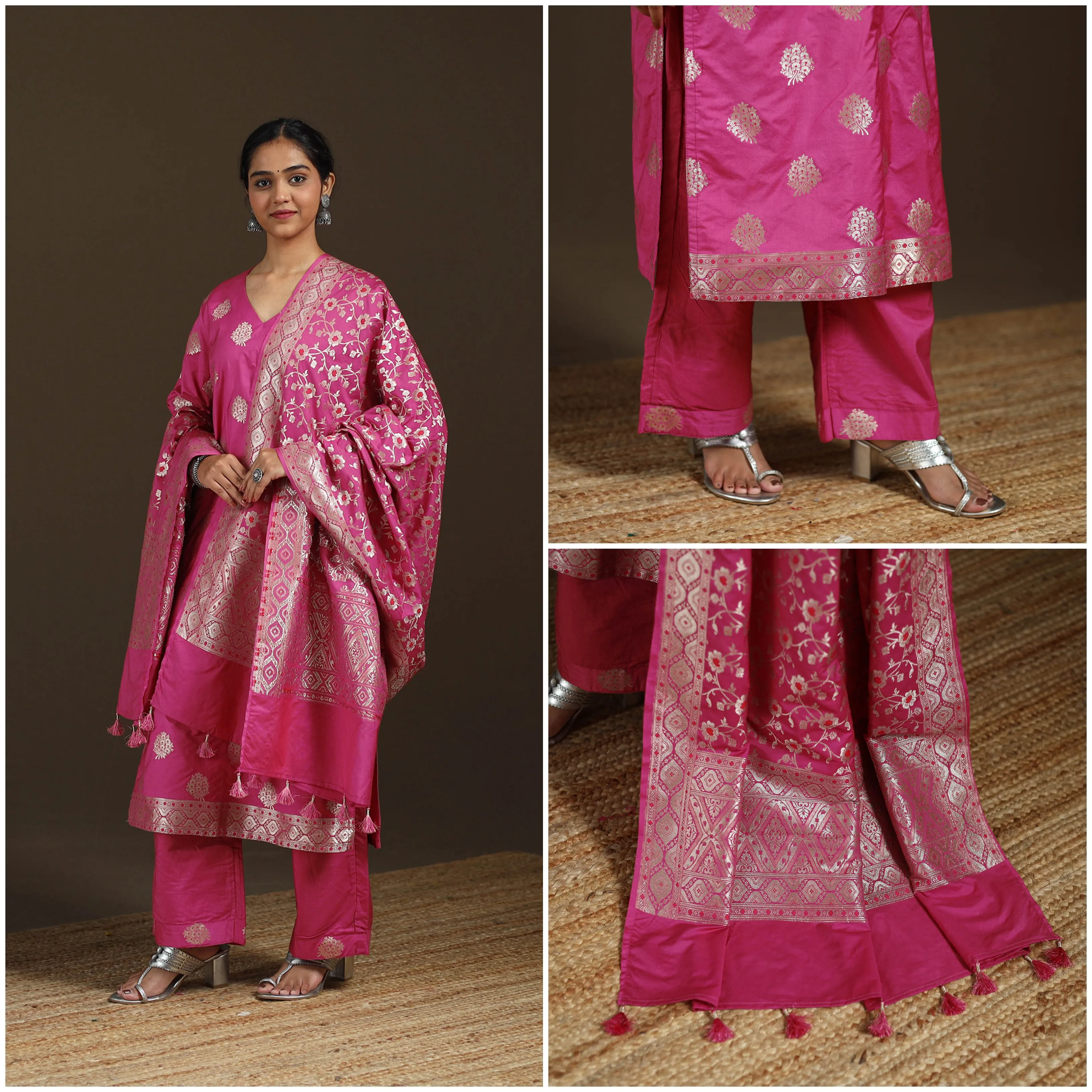 Pink - Banarasi Brocade Chiniya Silk Suit Set with Dupatta for Women 04 sold by Itokri product image thumbnail 3