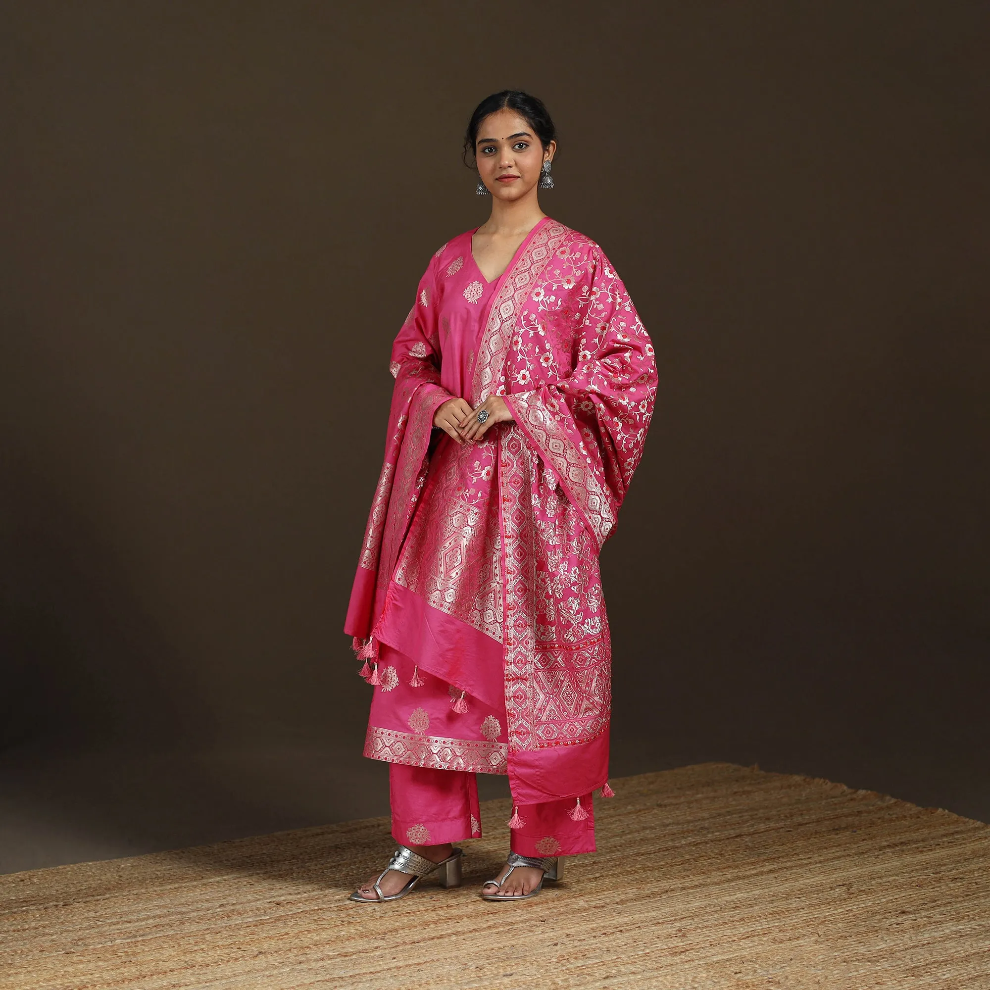 Pink - Banarasi Brocade Chiniya Silk Suit Set with Dupatta for Women 01 sold by Itokri product image thumbnail 2