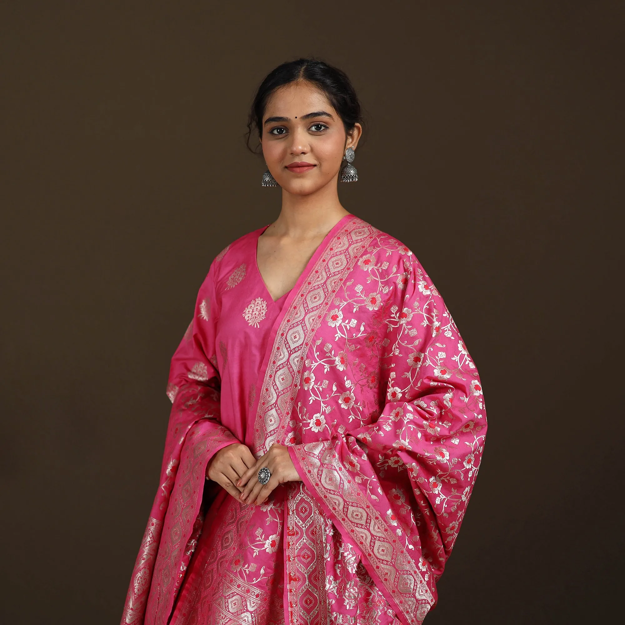 Pink - Banarasi Brocade Chiniya Silk Suit Set with Dupatta for Women 01 sold by Itokri product image thumbnail 4
