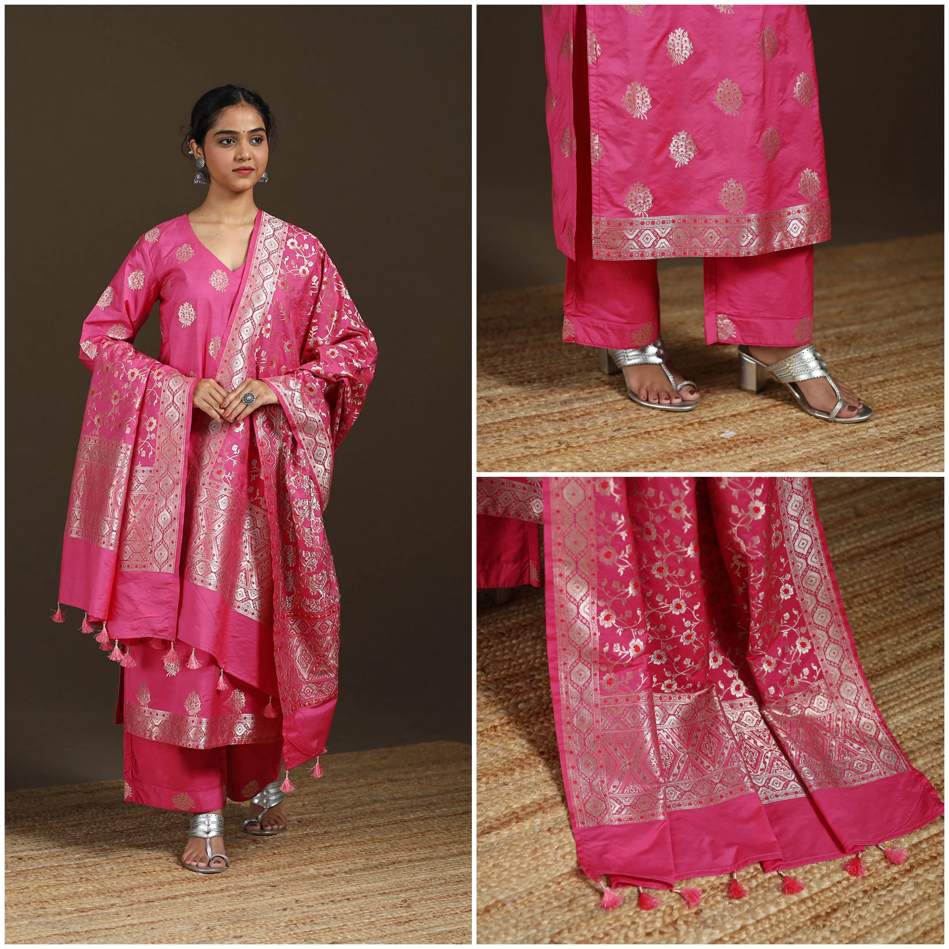 Pink - Banarasi Brocade Chiniya Silk Suit Set with Dupatta for Women 01 sold by Itokri product image thumbnail 3