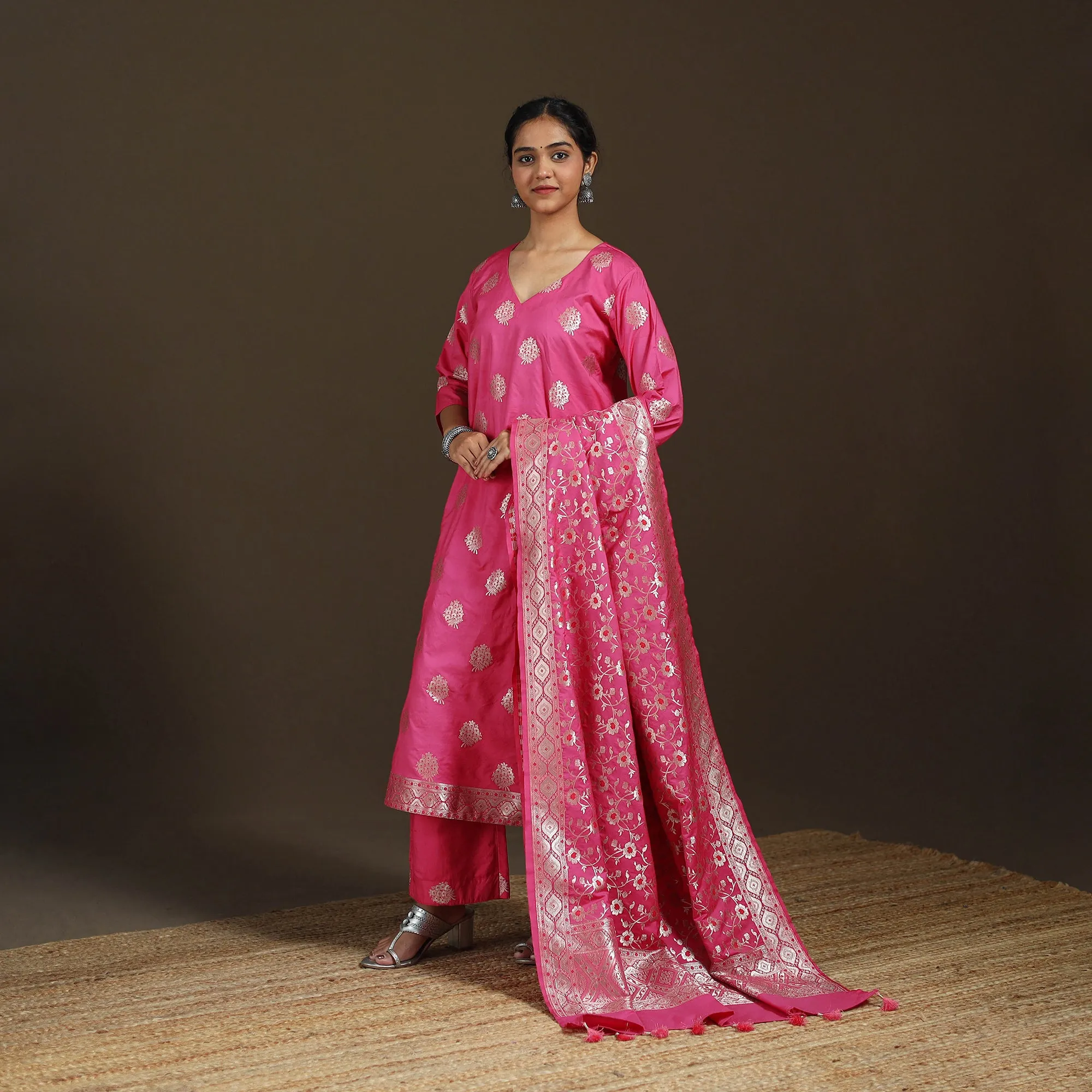 Pink - Banarasi Brocade Chiniya Silk Suit Set with Dupatta for Women 01 sold by Itokri