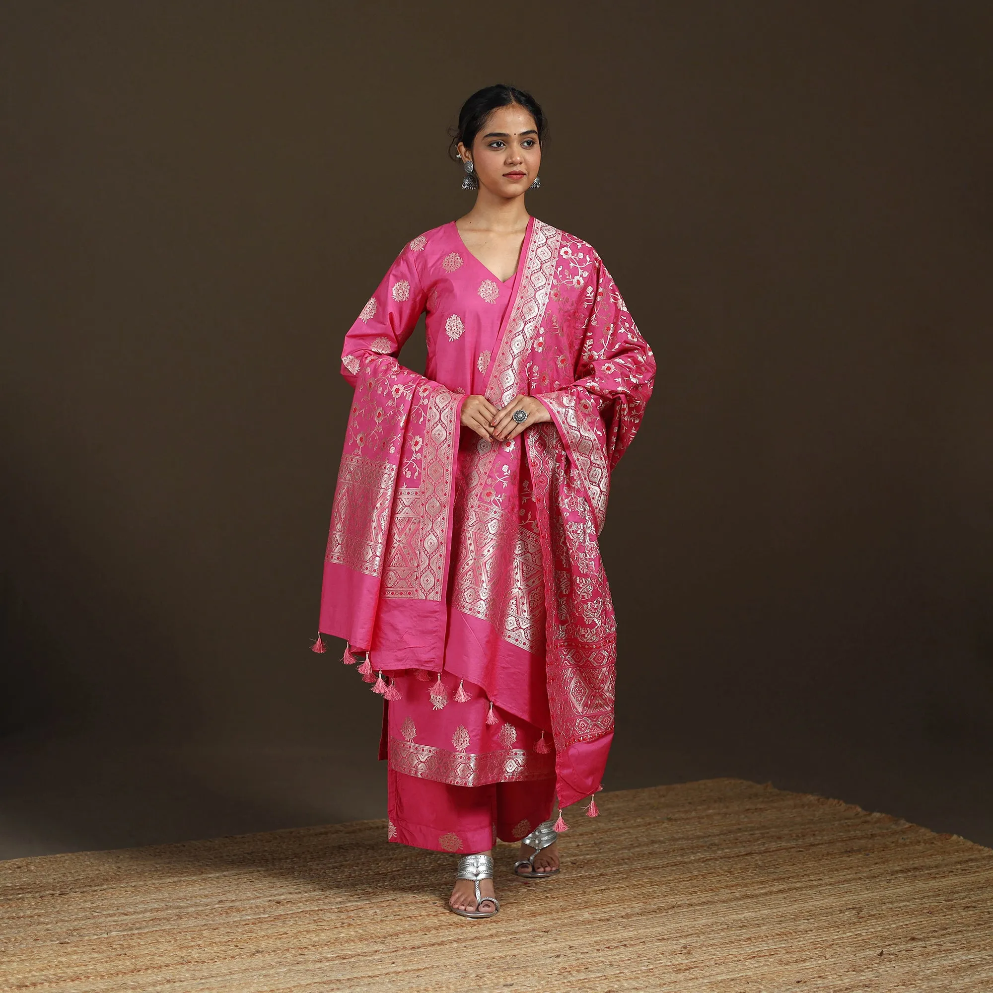 Pink - Banarasi Brocade Chiniya Silk Suit Set with Dupatta for Women 01 sold by Itokri product image thumbnail 5