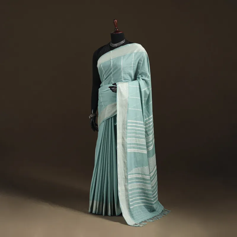 Green - Bengal Handwoven Cotton Begumpuri Saree with Blouse Piece 11 made by Itokri