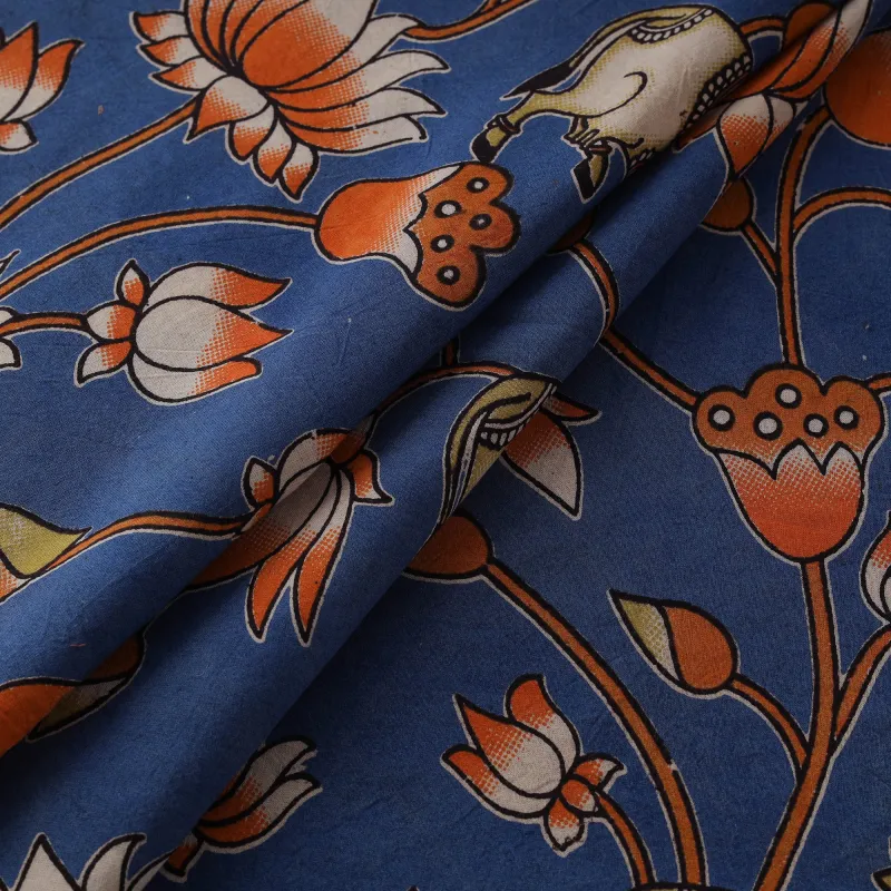 Blue - Kalamkari Printed Cotton Fabric 17 made by Itokri
