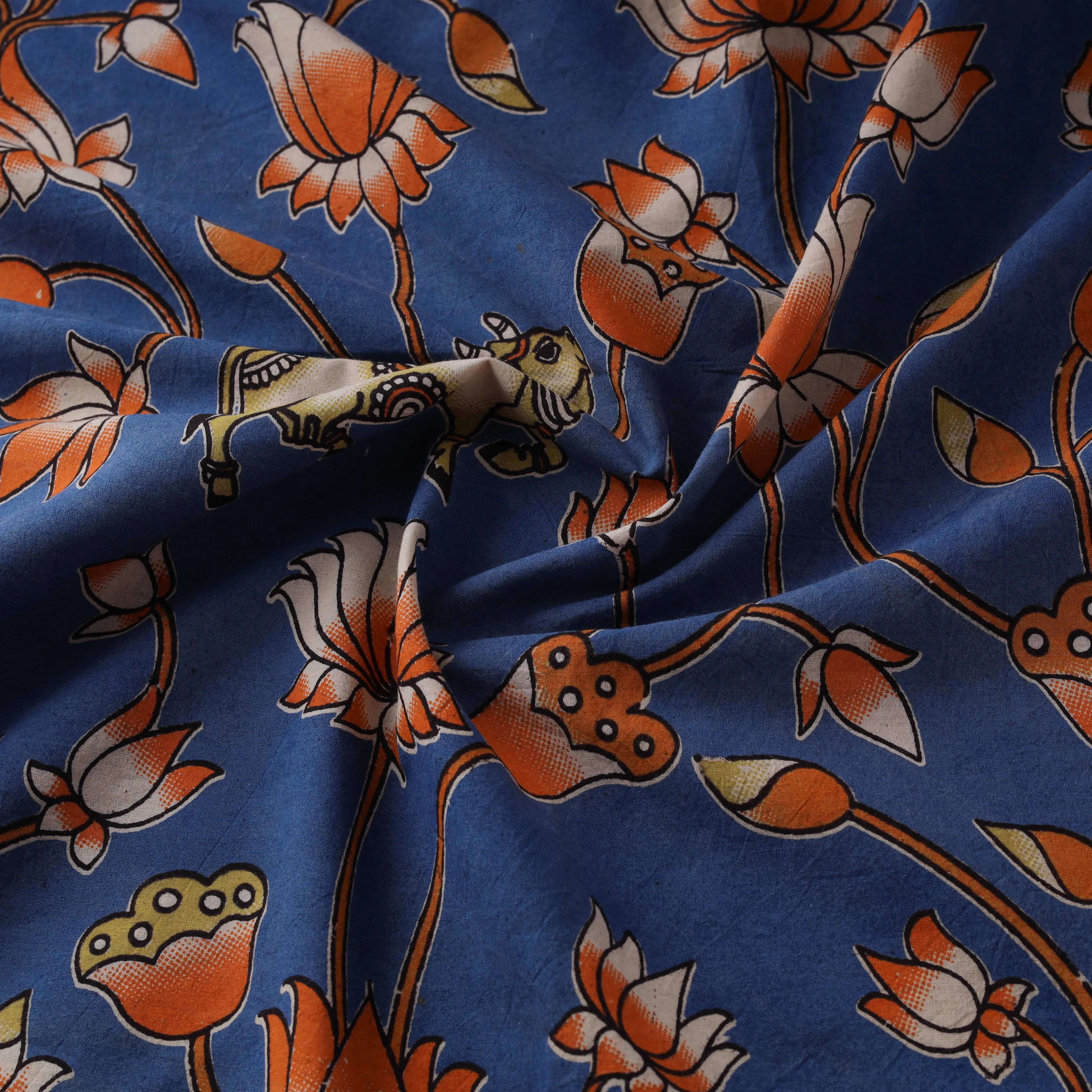 Blue - Kalamkari Printed Cotton Fabric 17 sold by Itokri product image thumbnail 3