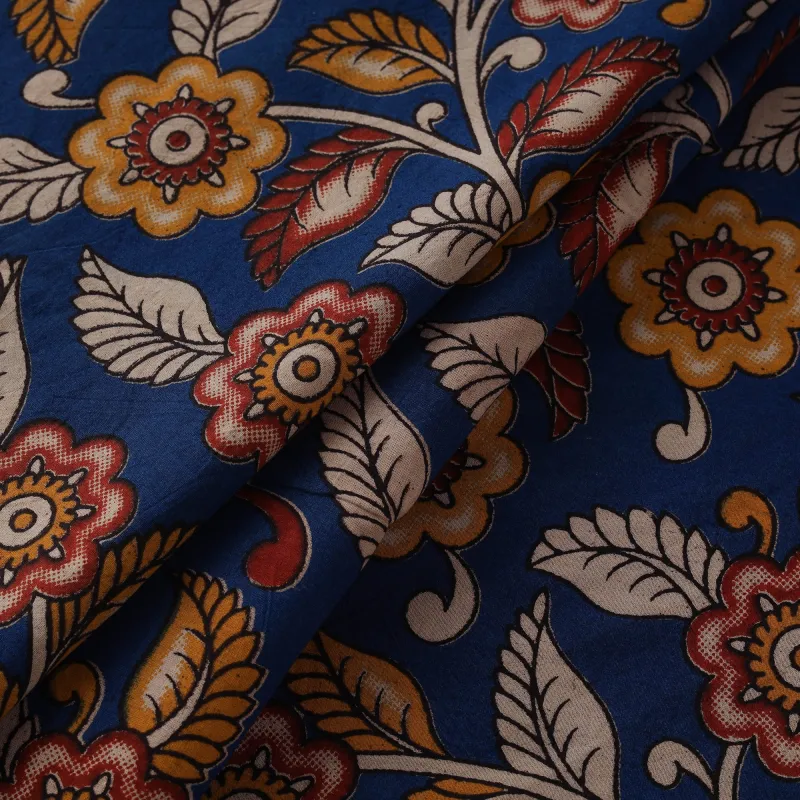 Blue - Kalamkari Printed Cotton Fabric 14 made by Itokri