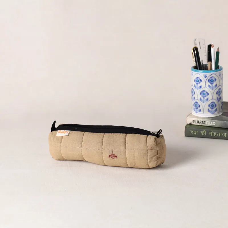 Beige - Handcrafted Quilted Pencil Pouch 02 made by Itokri